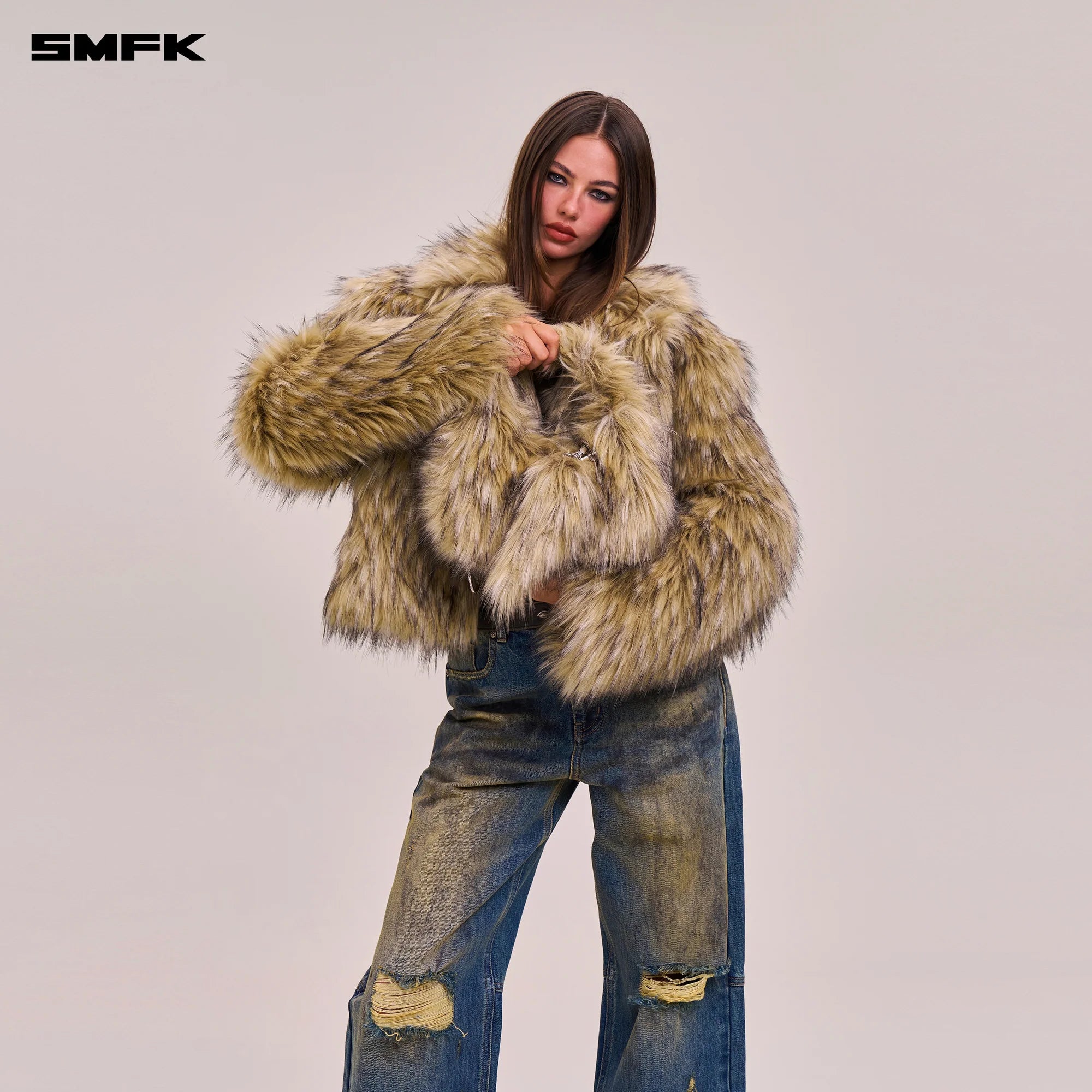 COMPASS COBBLE FURRY BAG/SMALL WOLF BROWN