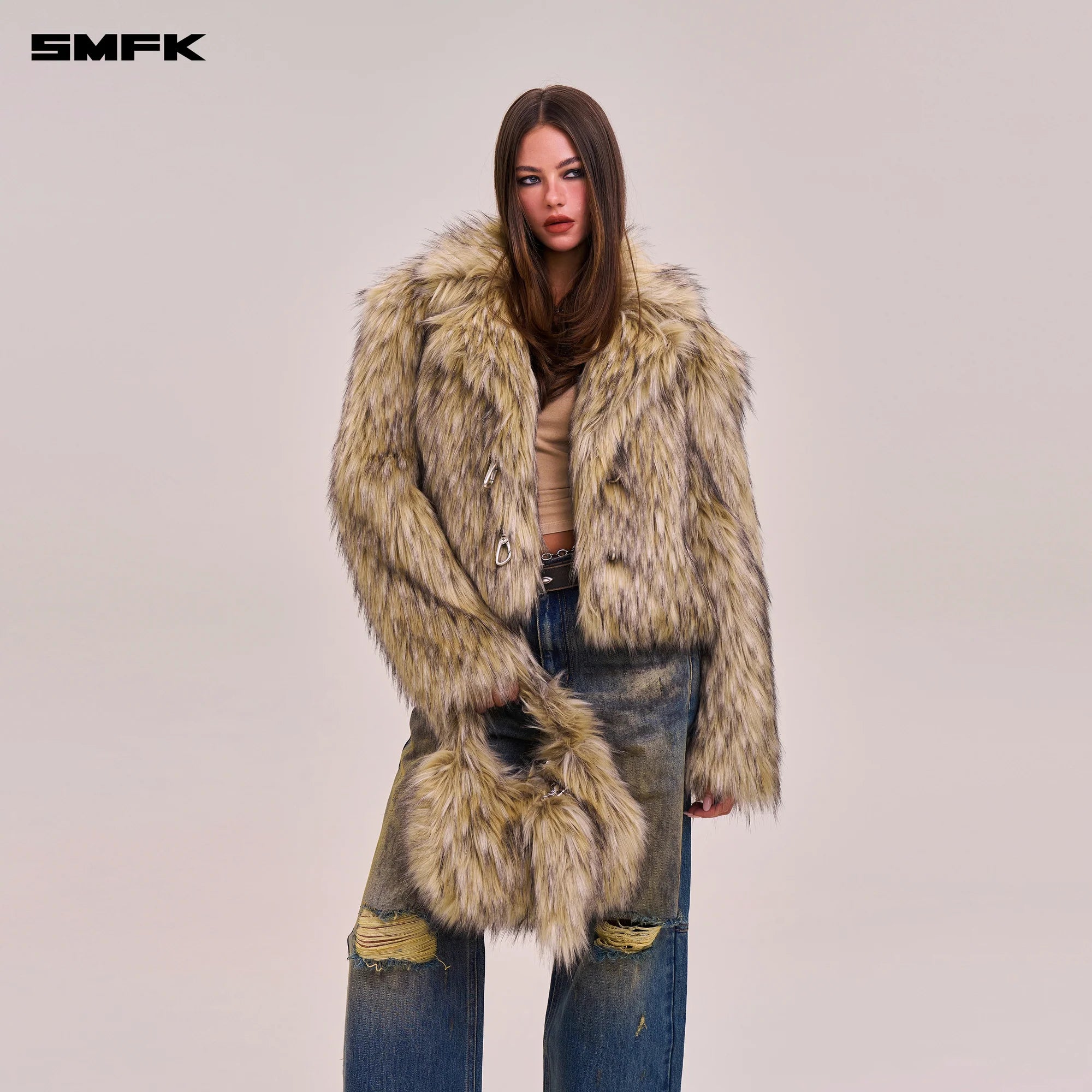 COMPASS COBBLE FURRY BAG/SMALL WOLF BROWN