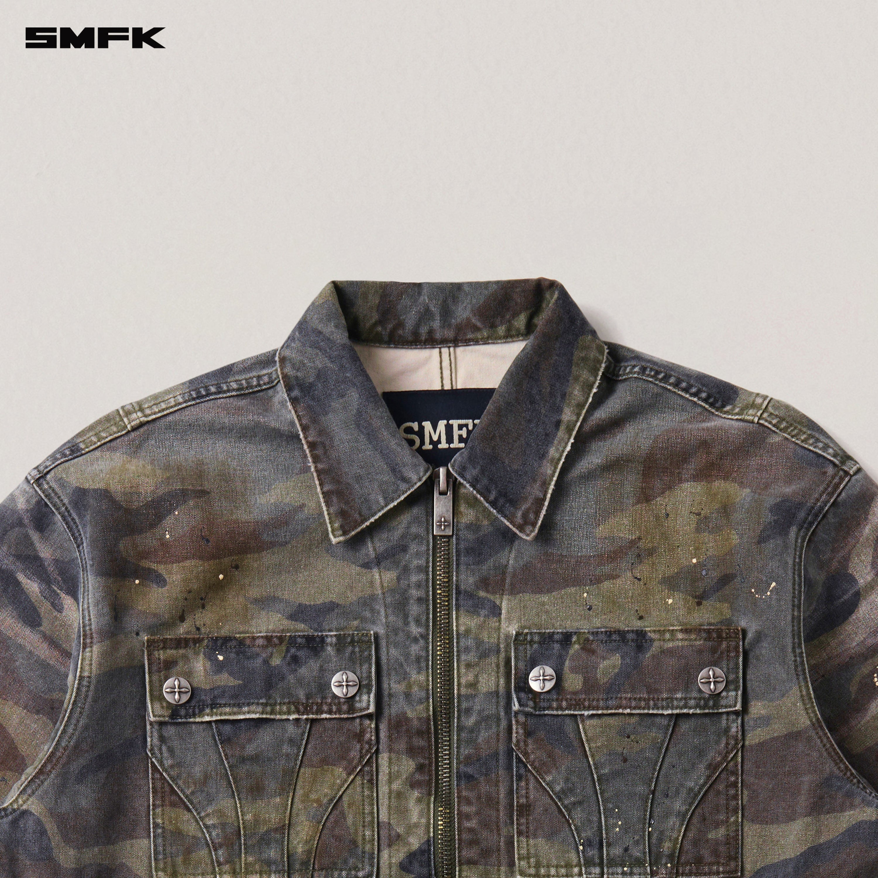 RAGE-WILD ORIGIN CAMO LOOSE CARGO JACKET ARMY GREEN CAMOUFLAGE