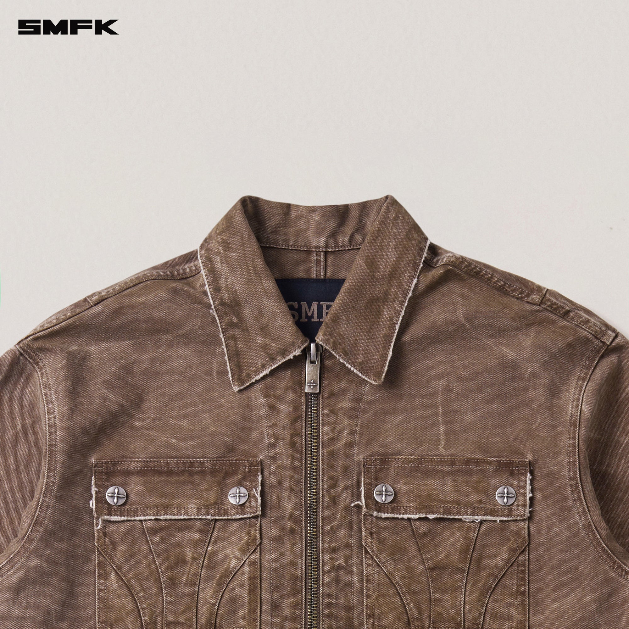 RAGE-WILD ORIGIN HANDCRAFT LOOSE CARGO JACKET/GARMENT DYED SHADOW BROWN