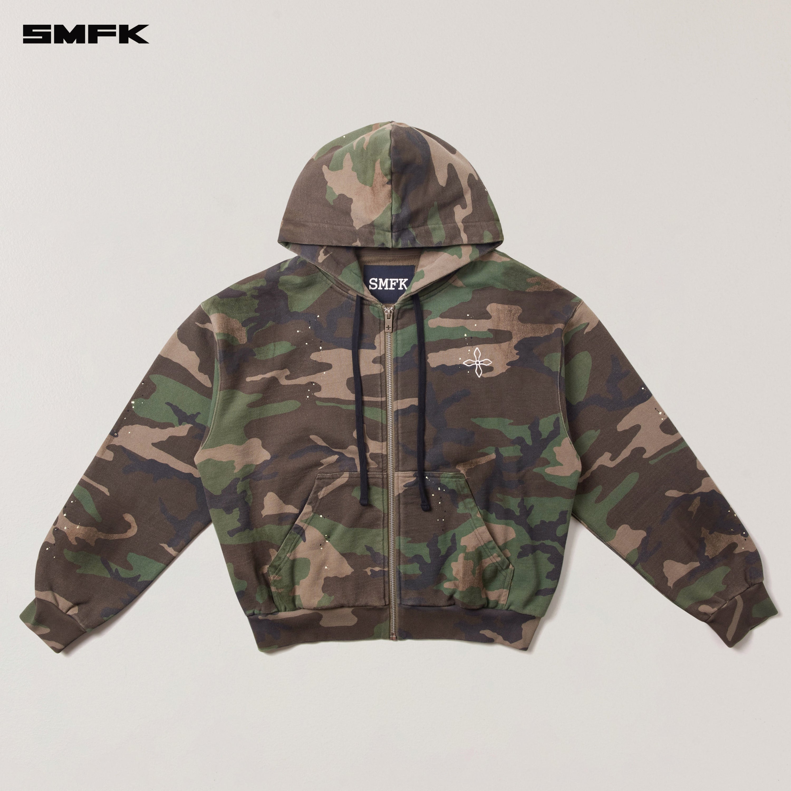 COMPASS MODE CAMO LOOSE ZIP HOODIE ARMY GREEN CAMOUFLAGE