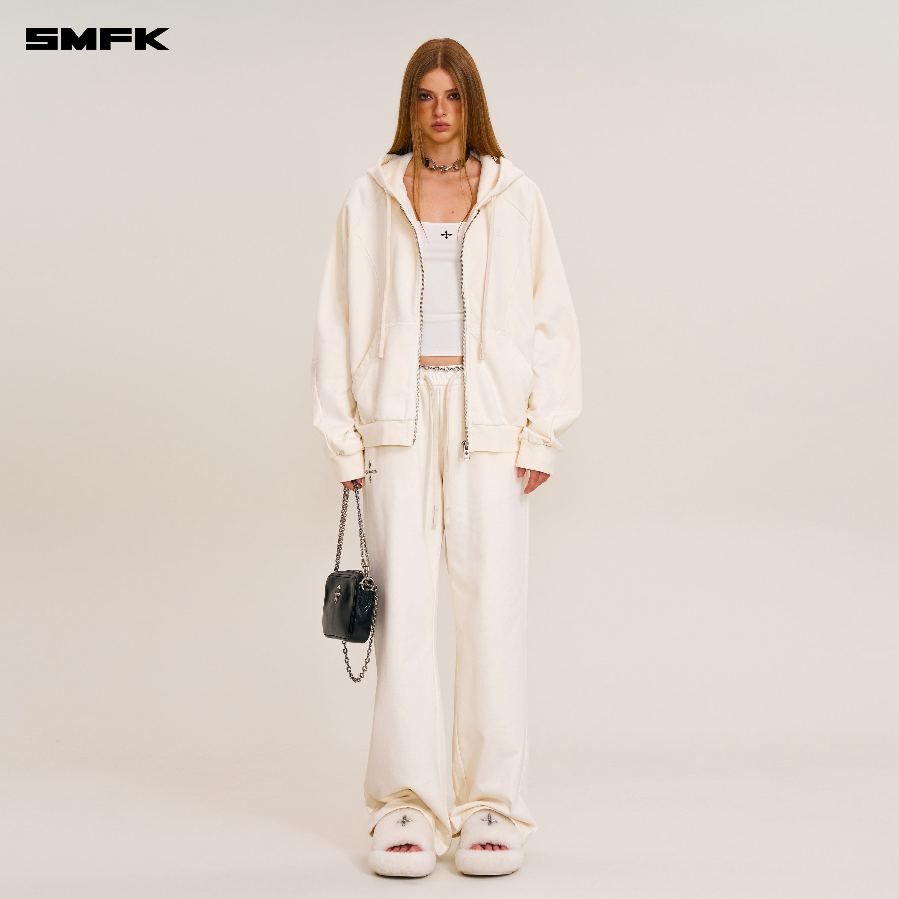 VINTAGE-SAVAGE LOOSE SPORTS ZIP HOODIE/FADE DYE SNOW MOUNTAIN WHITE