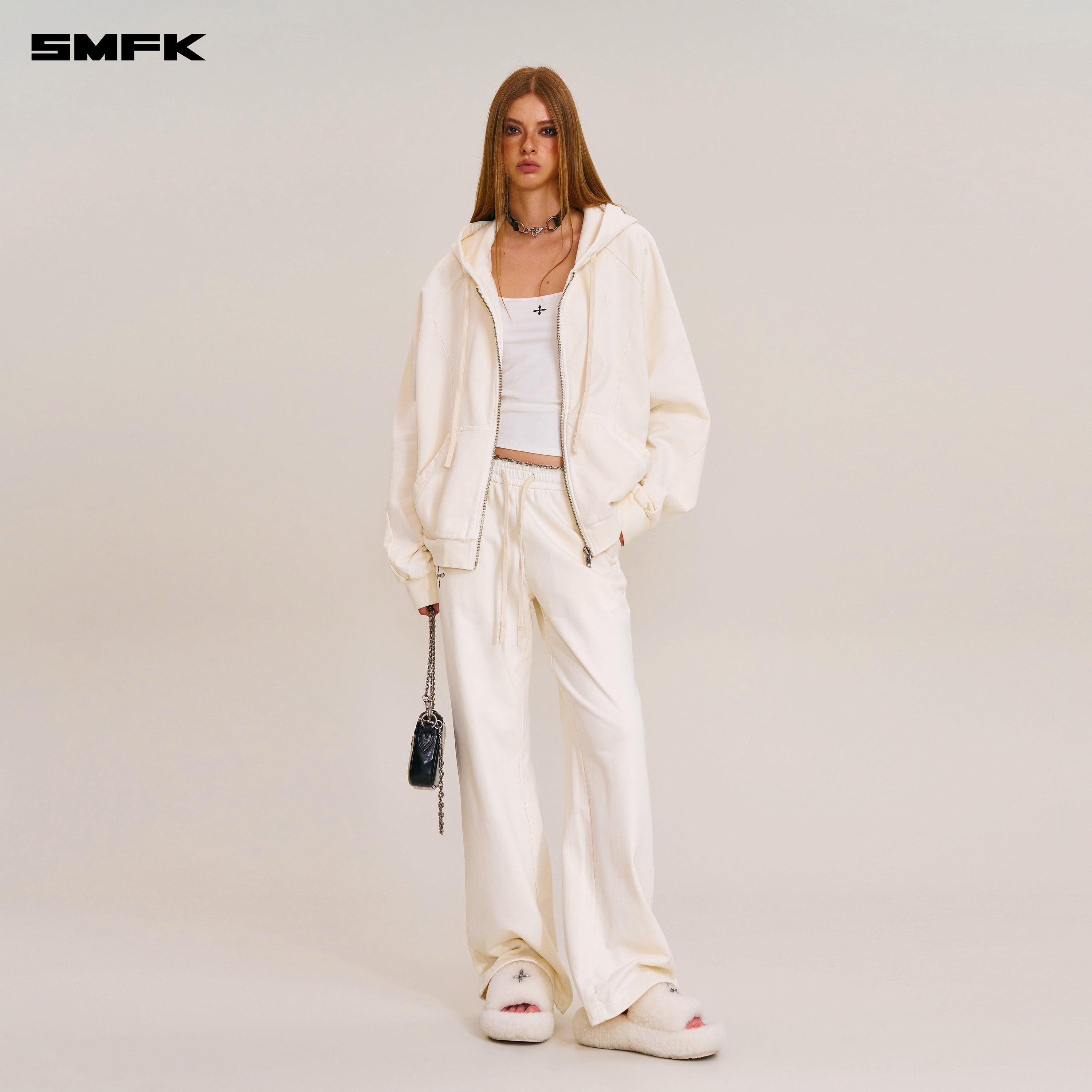 VINTAGE-SAVAGE LOOSE SPORTS ZIP HOODIE/FADE DYE SNOW MOUNTAIN WHITE