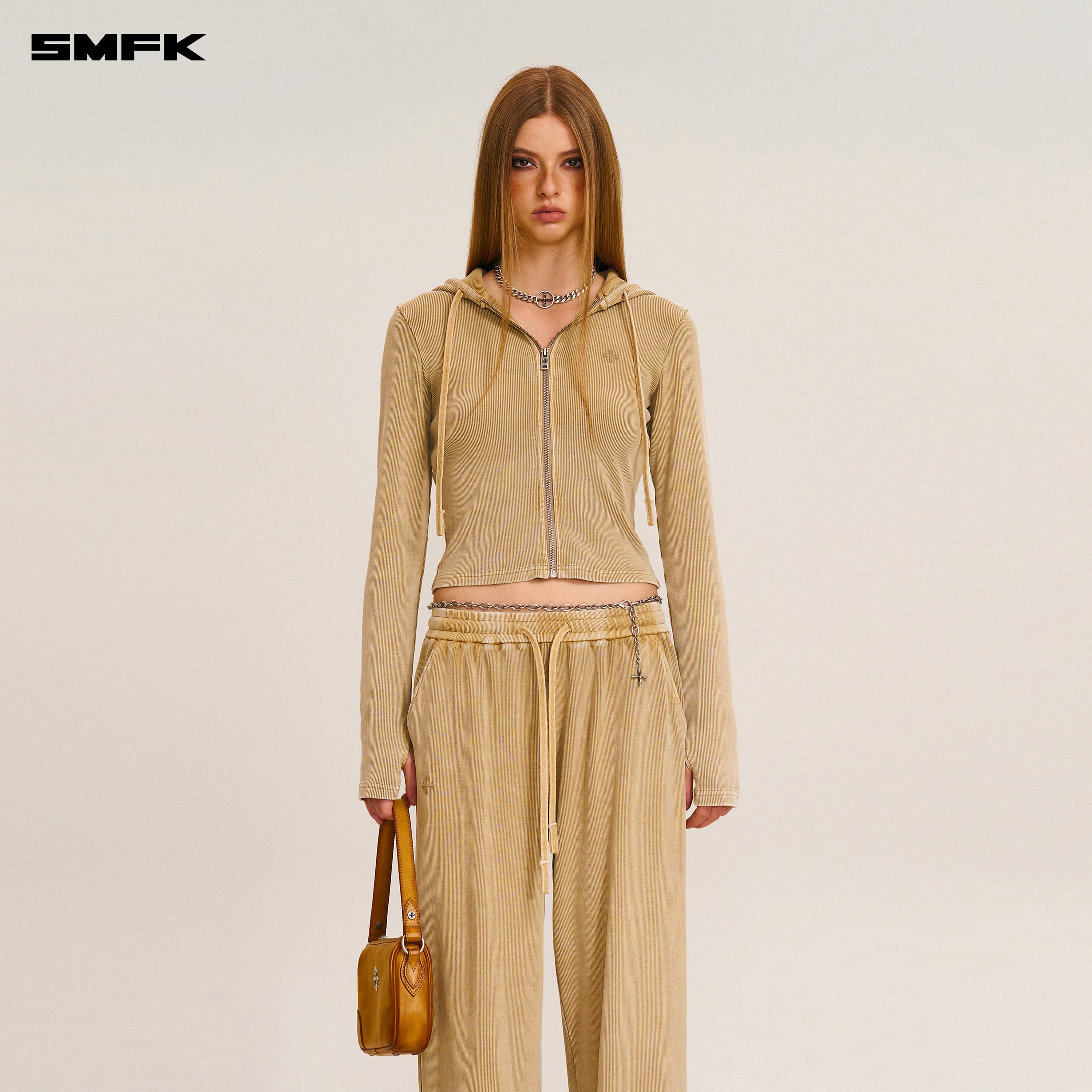 VINTAGE-SAVAGE SLIM SPORTS ZIP HOODIE/FADE DYE VANISH SAND