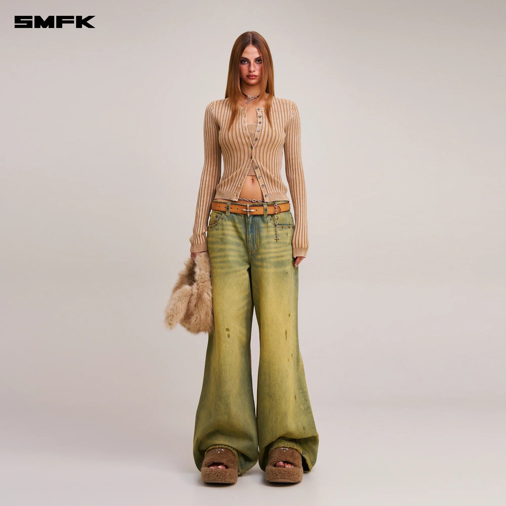 COMPASS WILD HORSE LOOSE DENIM PANTS CHEESE