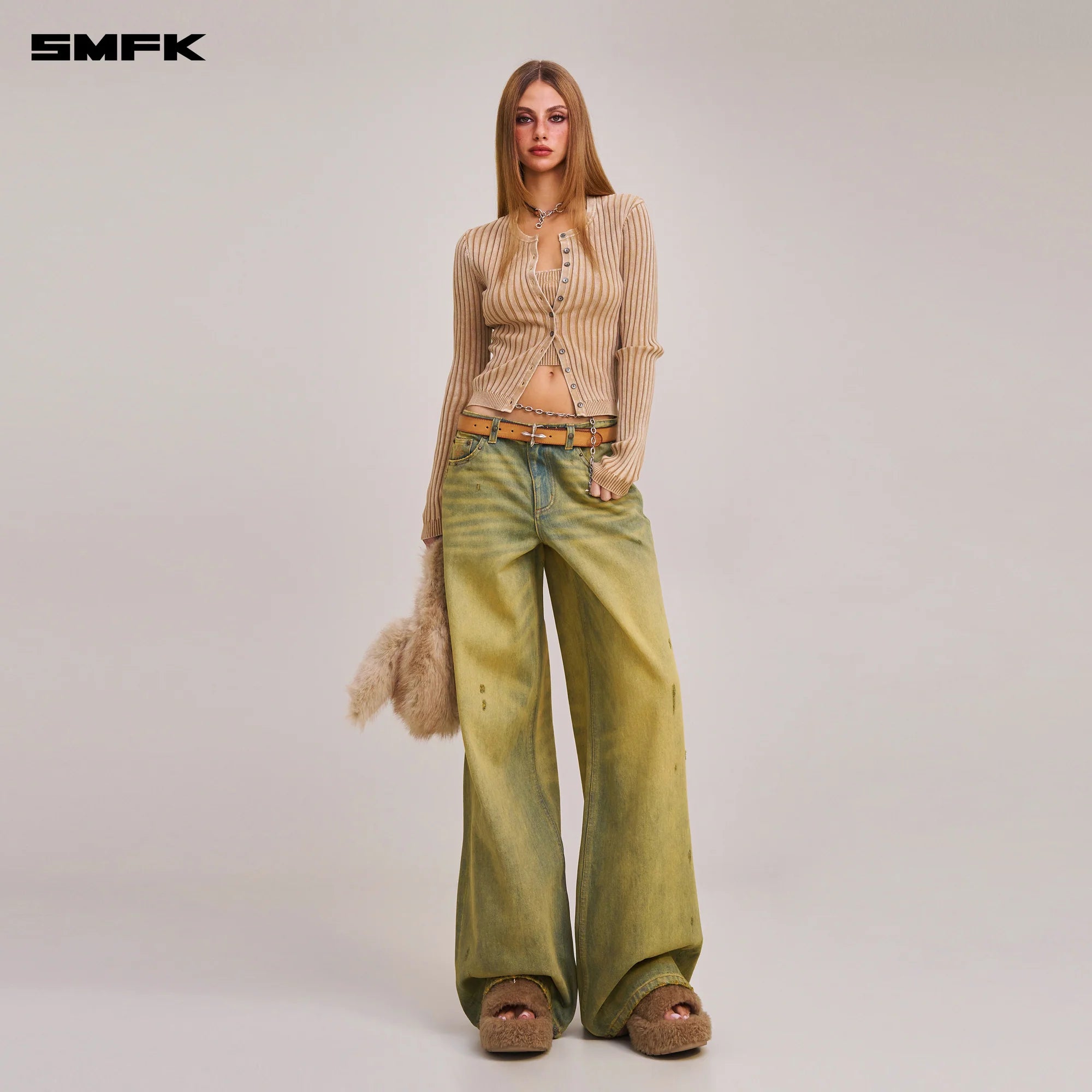 COMPASS WILD HORSE LOOSE DENIM PANTS CHEESE