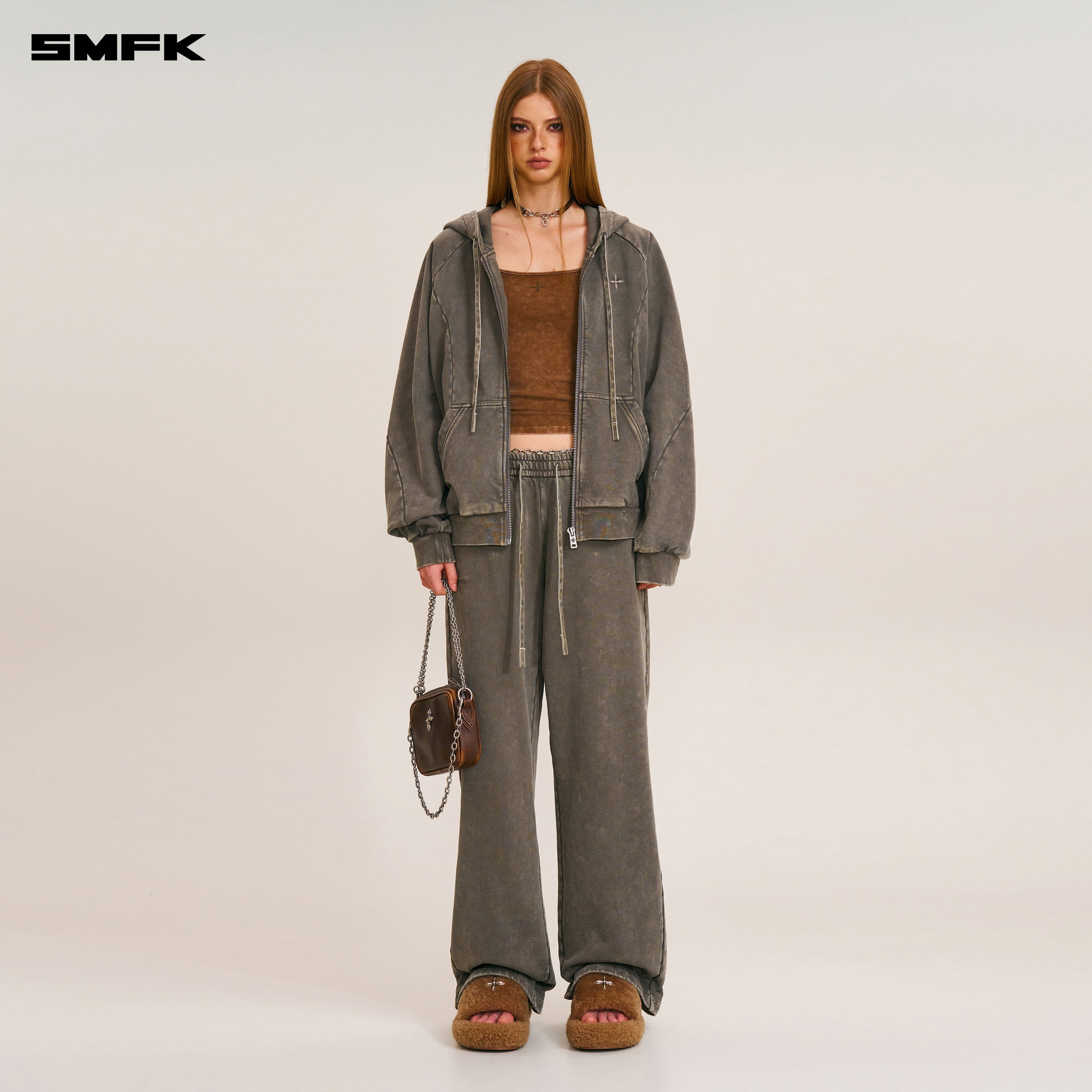 VINTAGE-SAVAGE LOOSE SPORTS PANTS/FADE DYE WILD BROWN