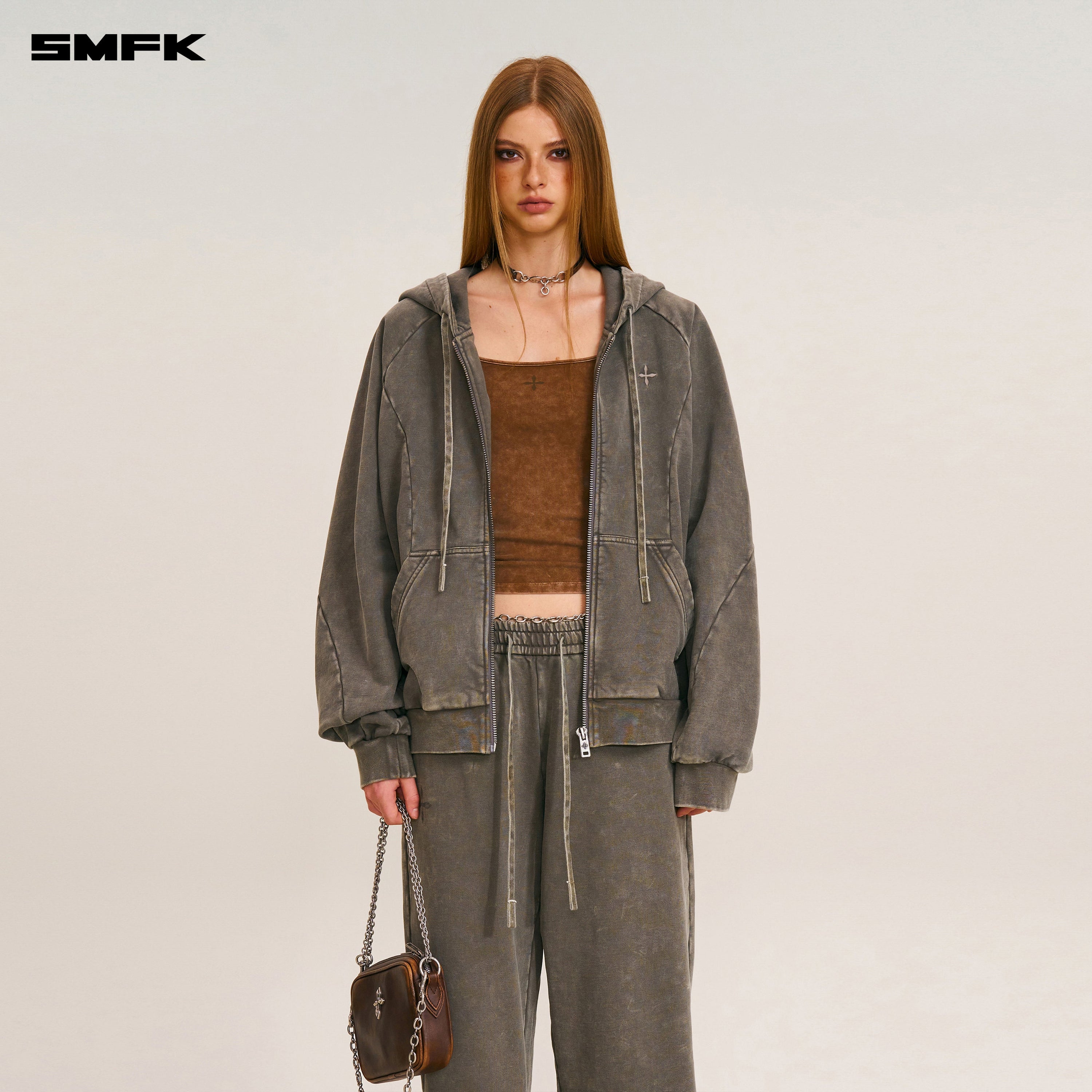 VINTAGE-SAVAGE LOOSE SPORTS PANTS/FADE DYE WILD BROWN