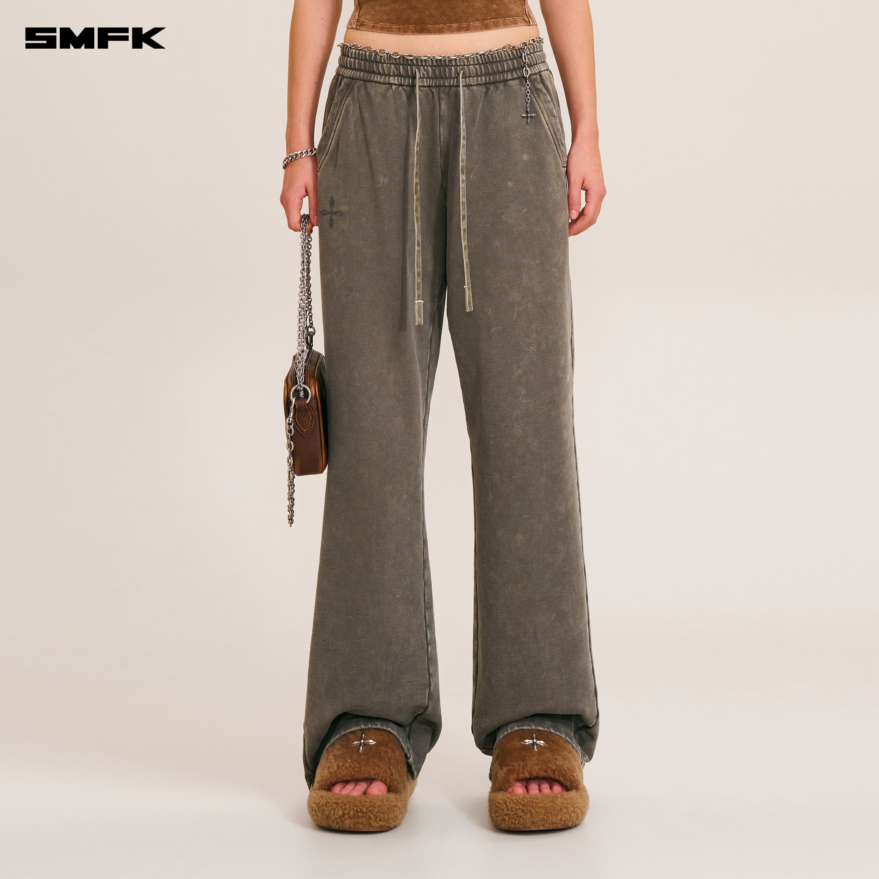 VINTAGE-SAVAGE LOOSE SPORTS PANTS/FADE DYE WILD BROWN