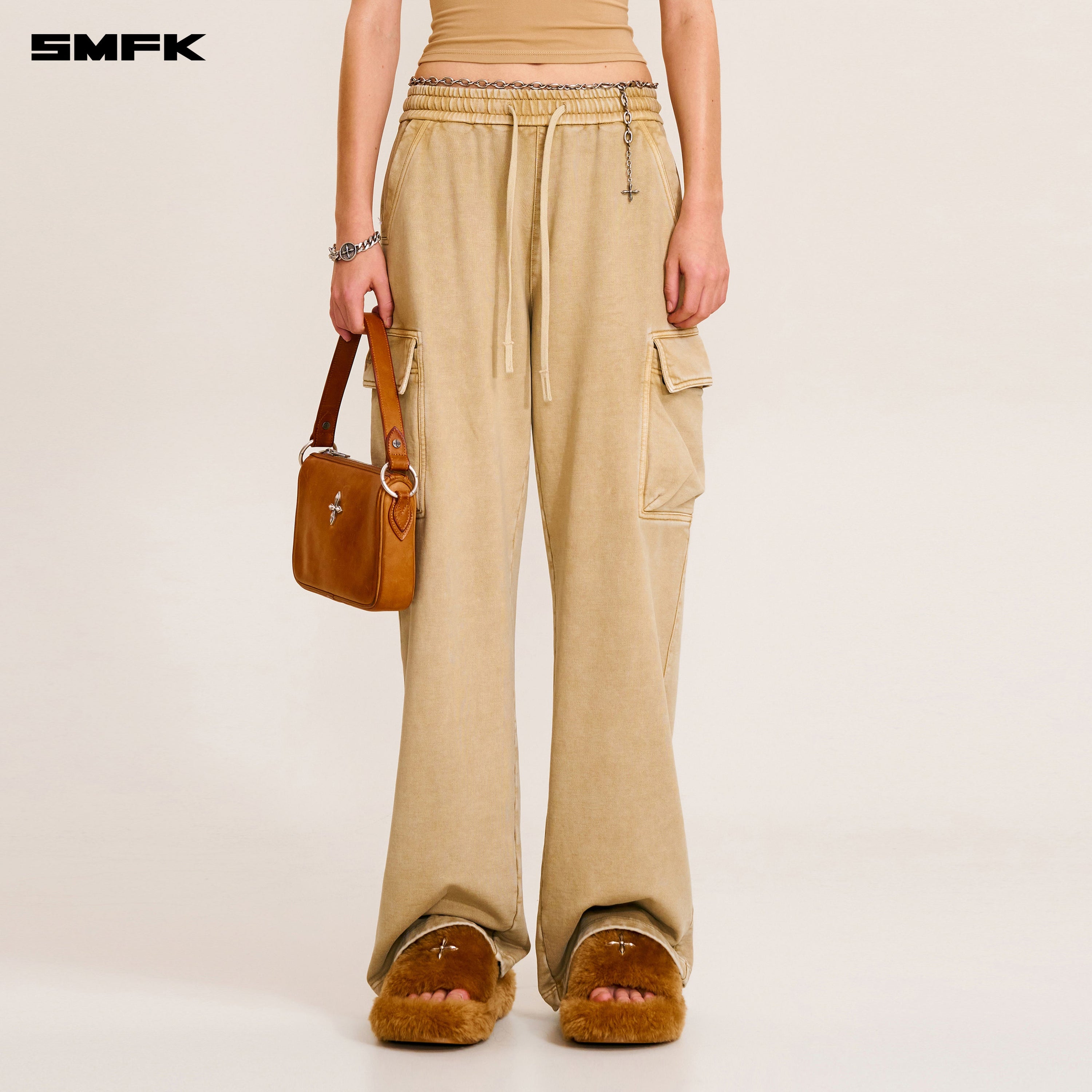 VINTAGE-SAFARI LOOSE SPORTS PANTS/FADE DYE FADING DESERT