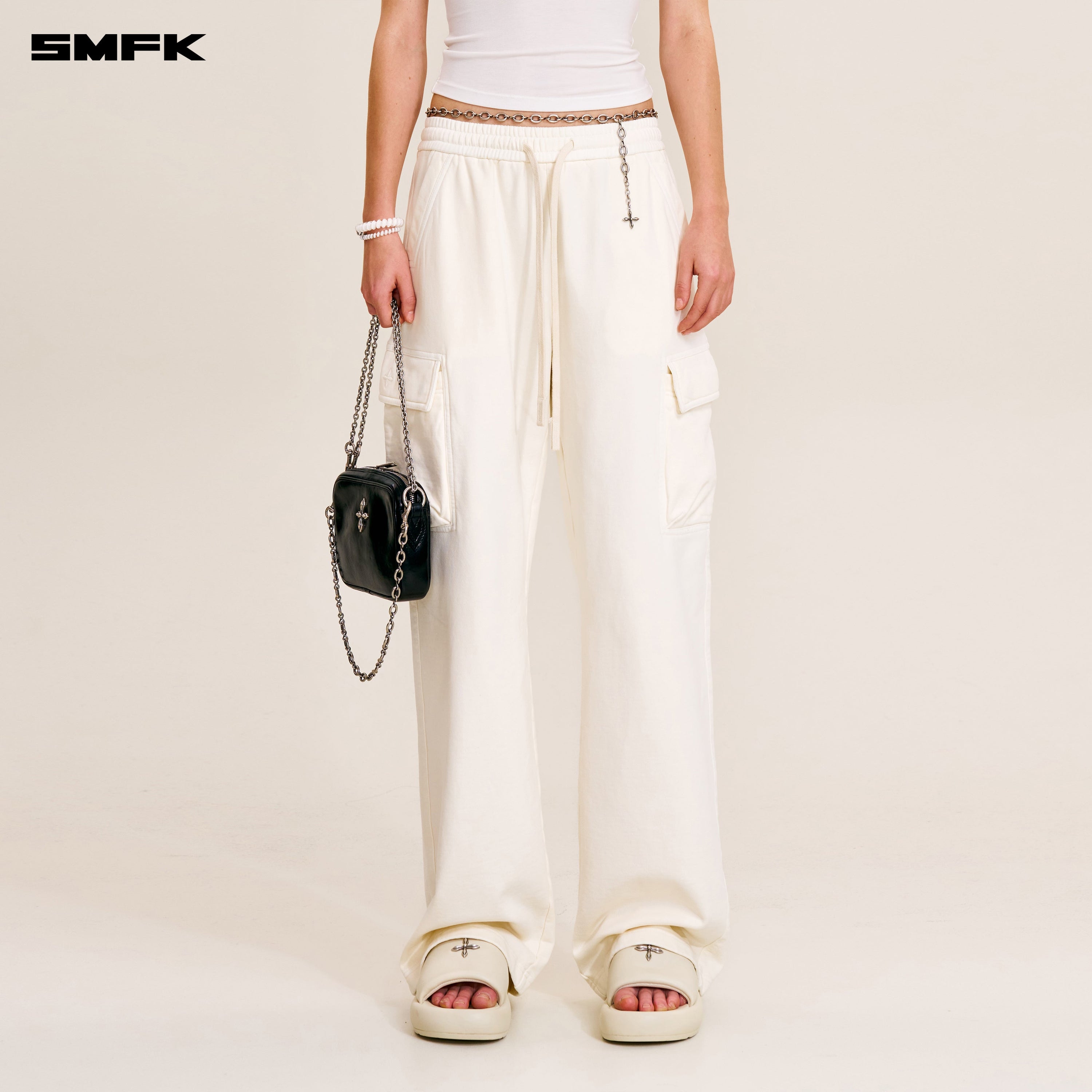 VINTAGE-SAFARI LOOSE SPORTS PANTS/FADE DYE SNOW MOUNTAIN WHITE