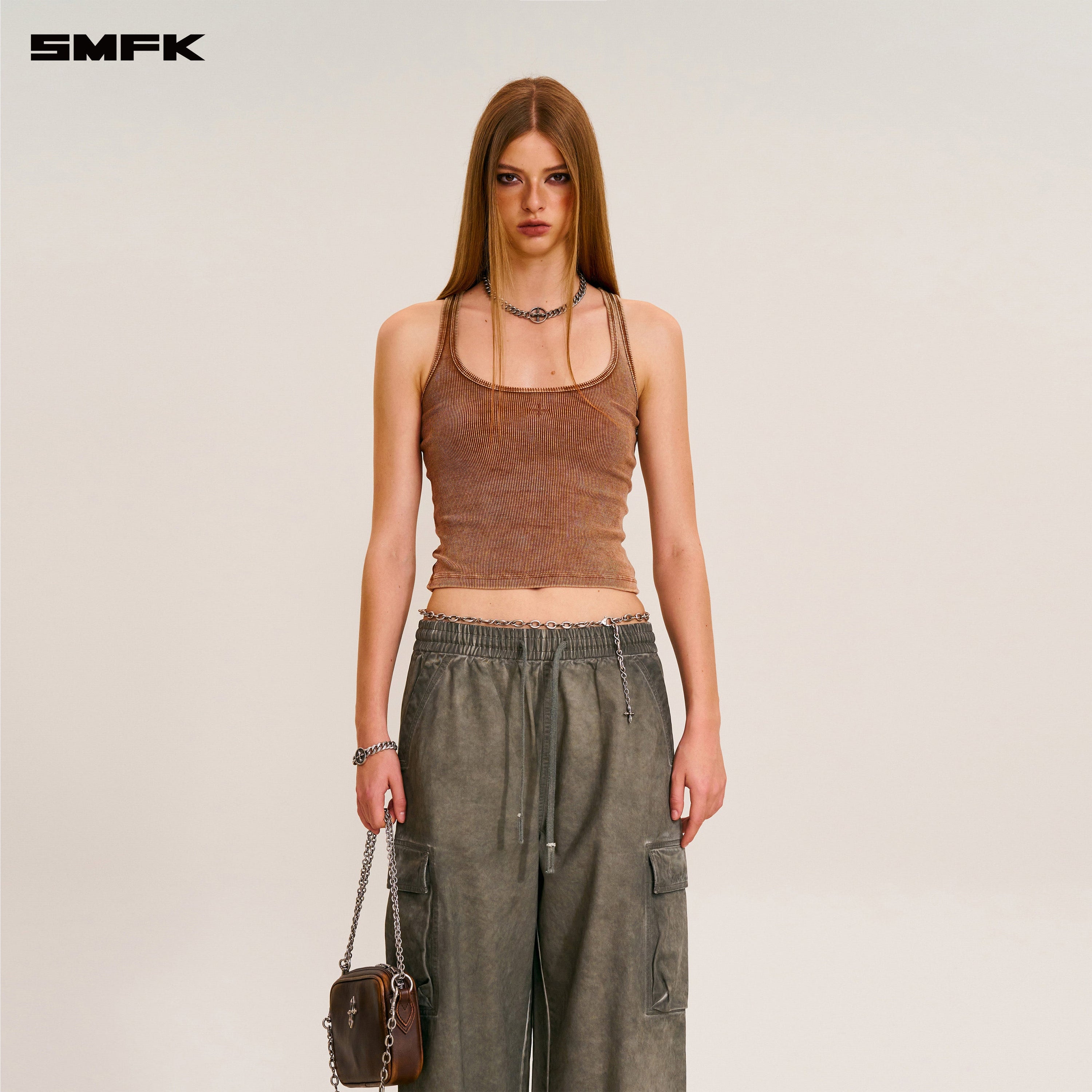 VINTAGE-STORM LOOSE SPORTS CARGO PANTS/FADE DYE WILD BROWN