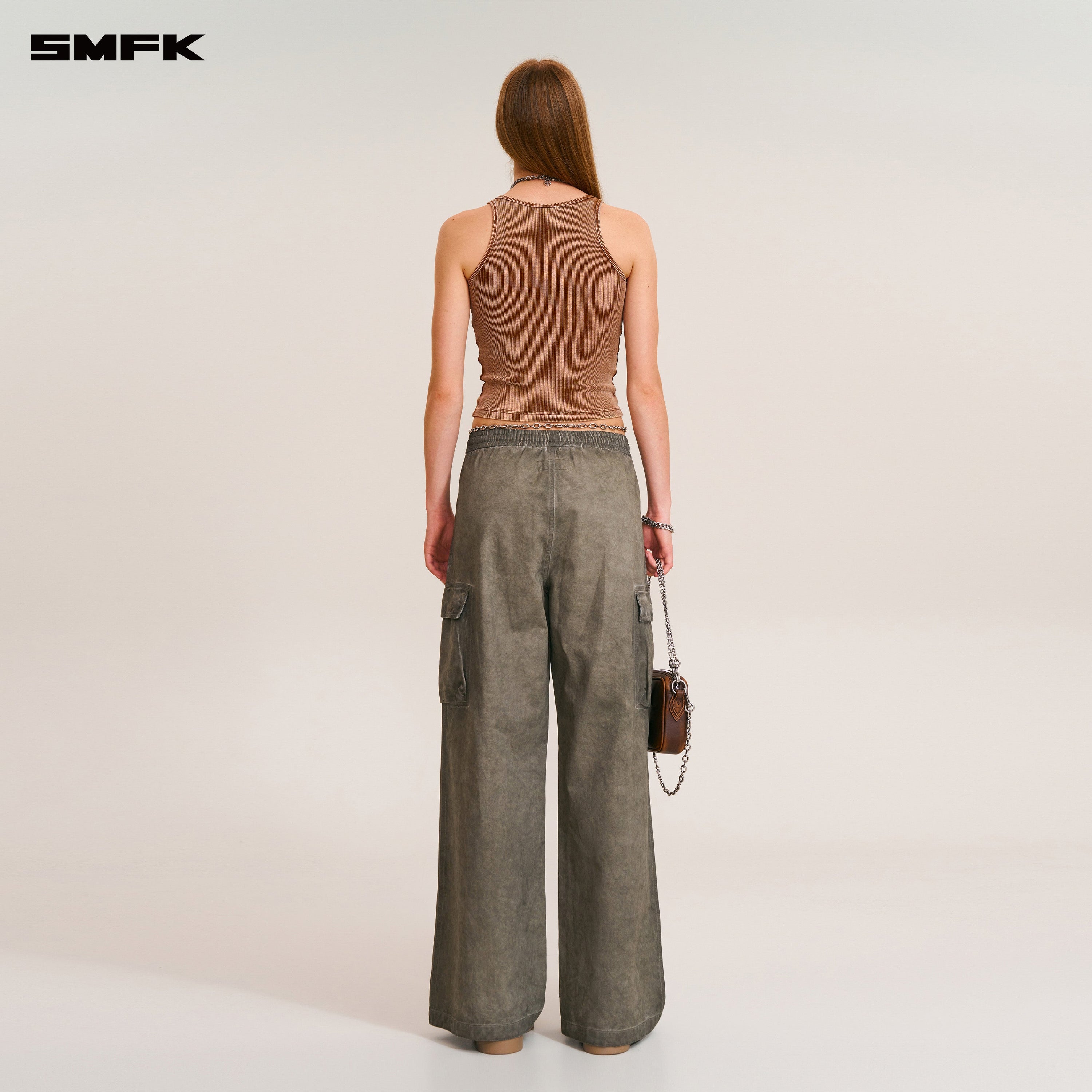 VINTAGE-STORM LOOSE SPORTS CARGO PANTS/FADE DYE WILD BROWN