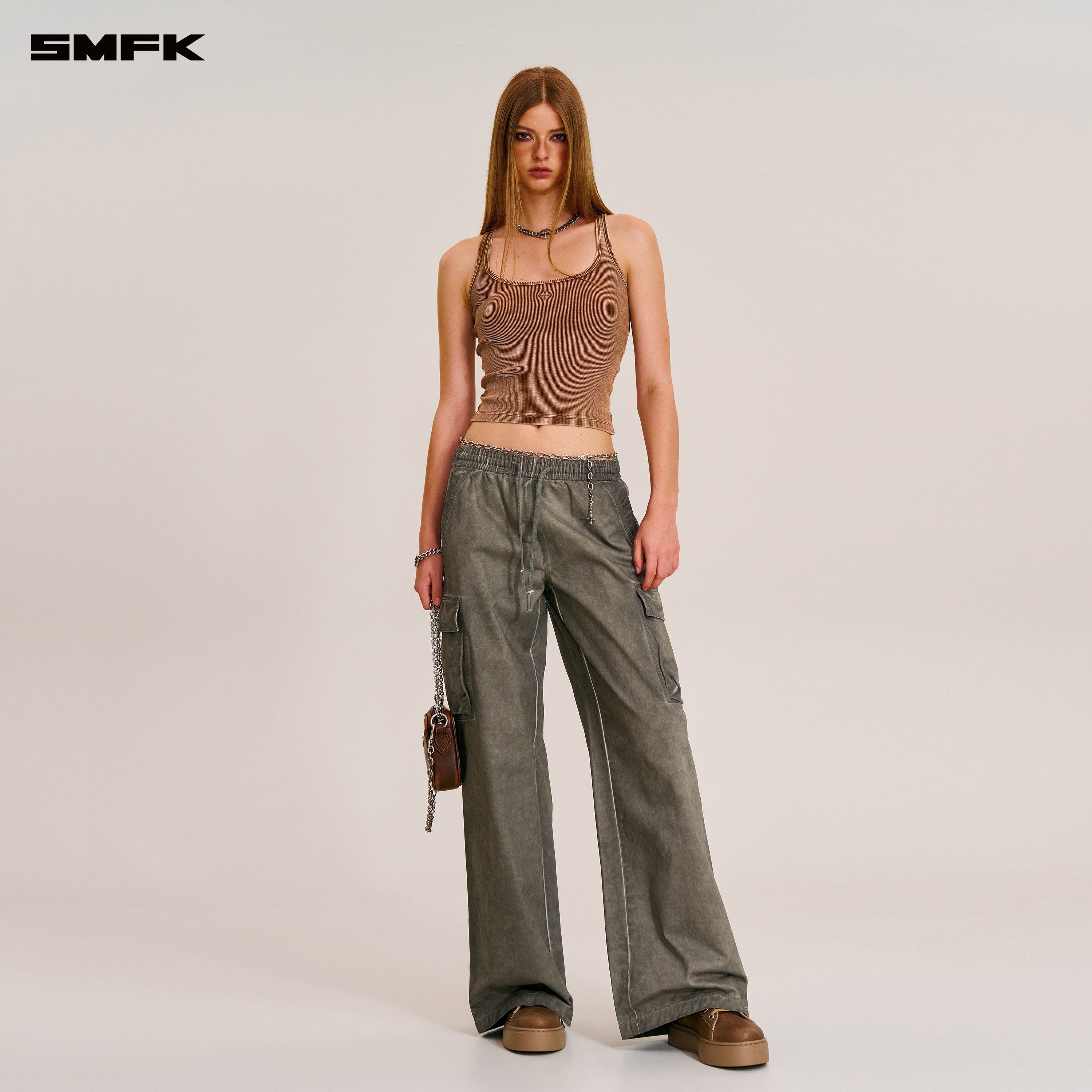 VINTAGE-STORM LOOSE SPORTS CARGO PANTS/FADE DYE WILD BROWN