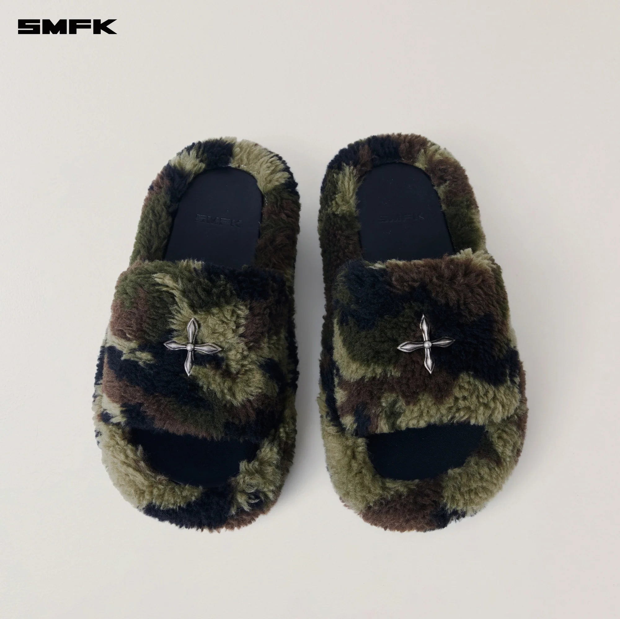 COMPASS MODE ROVE WOOL JACQUARD CAMO SLIPPER ARMY GREEN CAMOUFLAGE