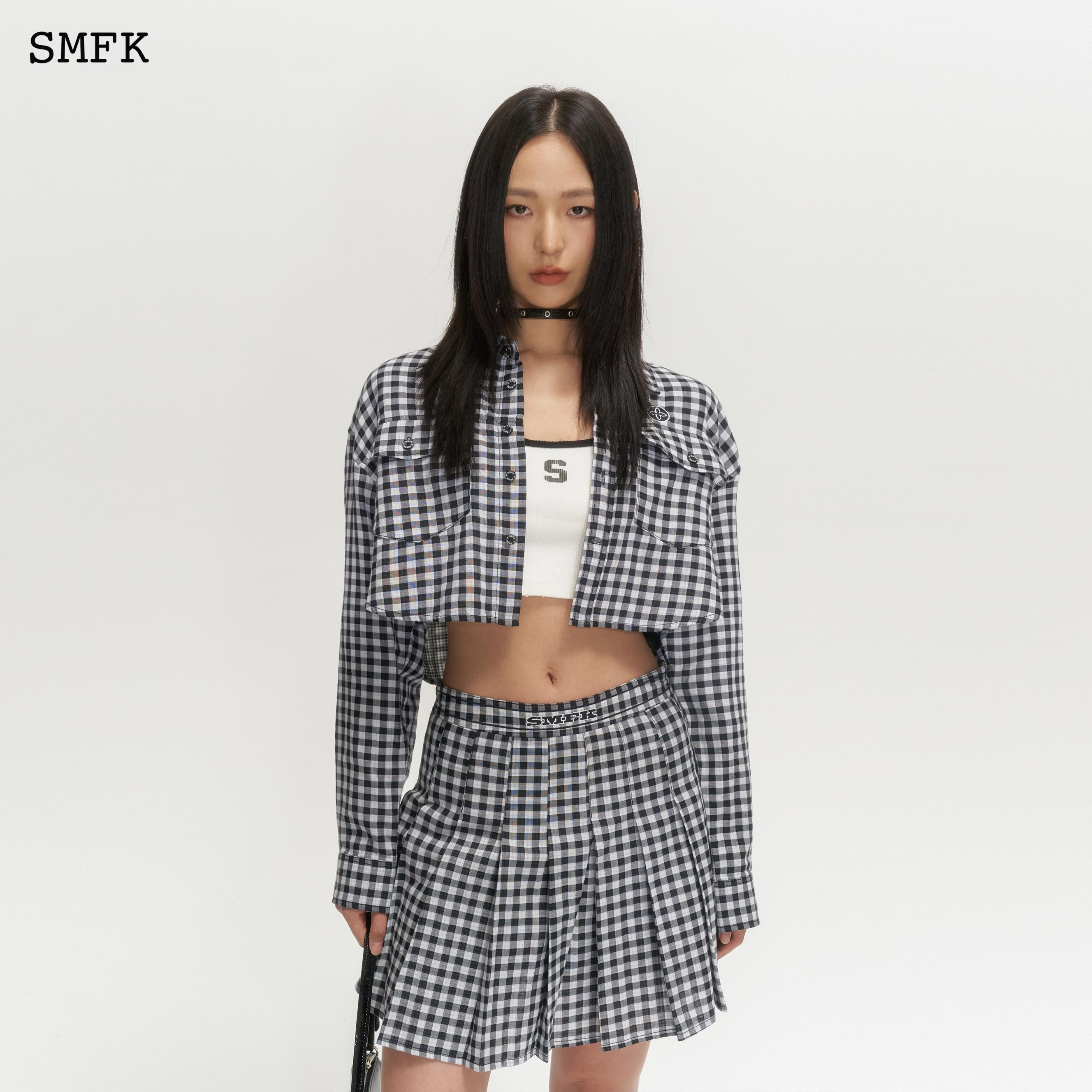 【PRE ORDER】SMFK COMPASS VINTAGE COLLEGE PLEATED BLACK AND WHITE CHECK SKIRT DS001BWC
