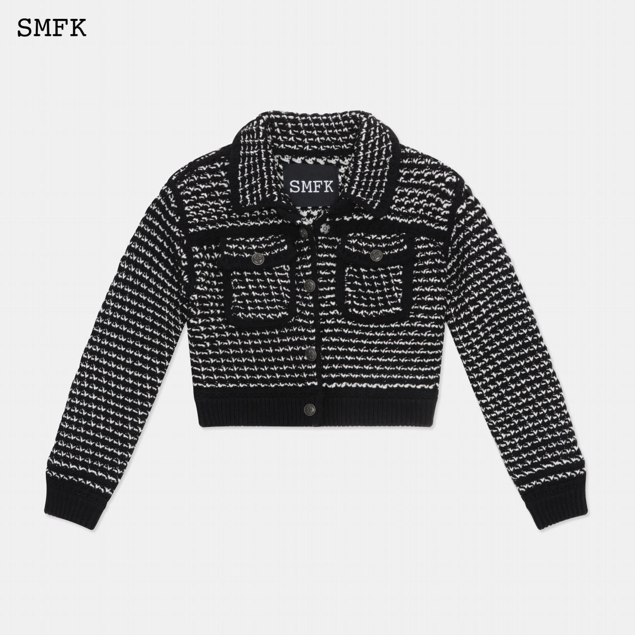 COMPASS BLACK AND WHITE CLOUD COLLEGE KNIT JACKET UG003BW