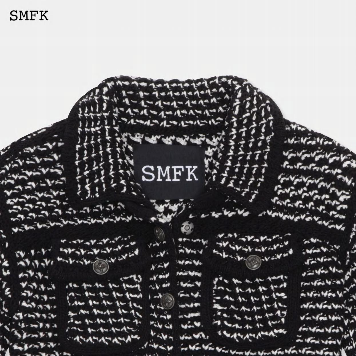 COMPASS BLACK AND WHITE CLOUD COLLEGE KNIT JACKET UG003BW
