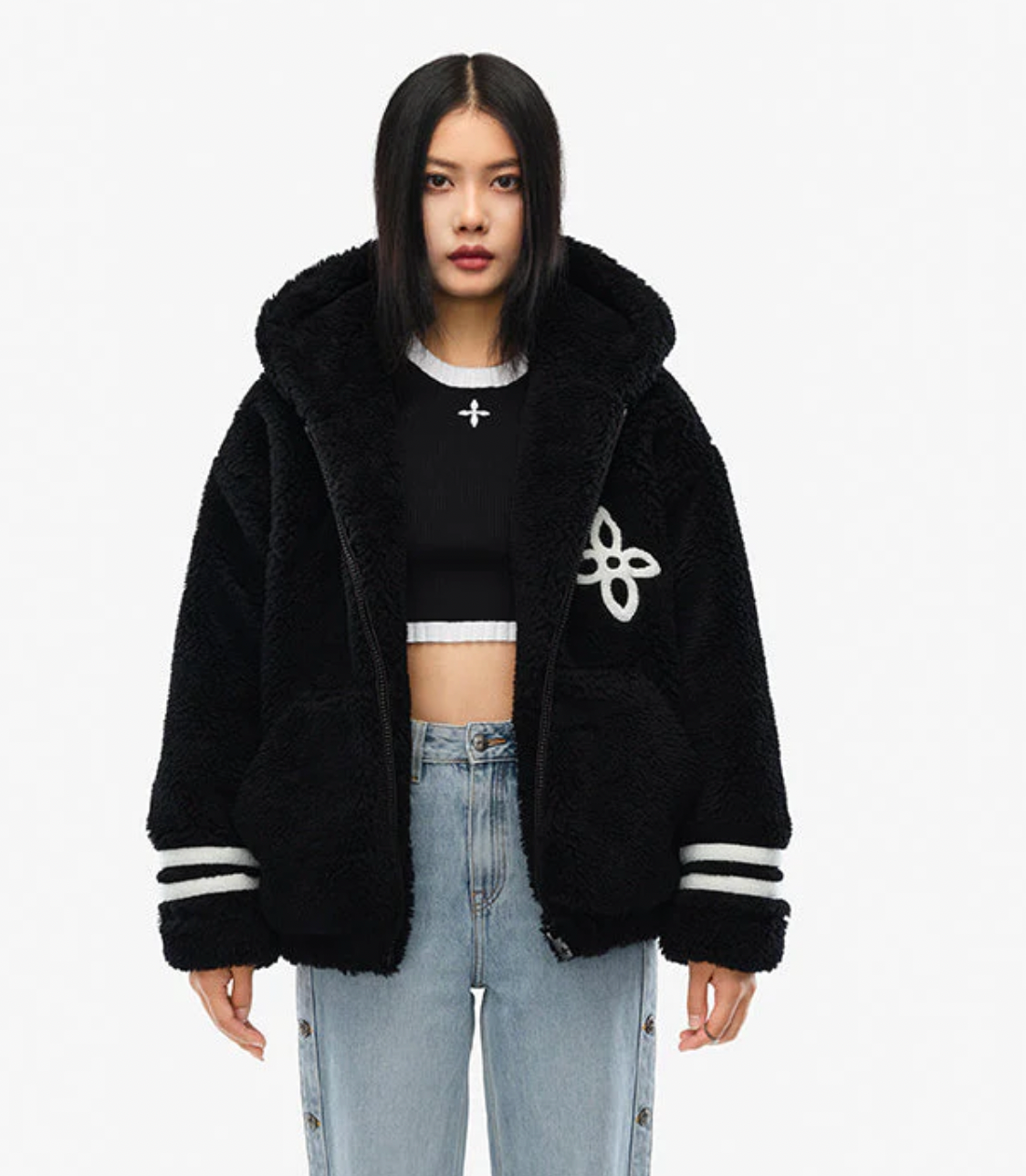 SMFK  MIDNIGHT FLOWER CAMPUS FLEECE HOODIE CF003B