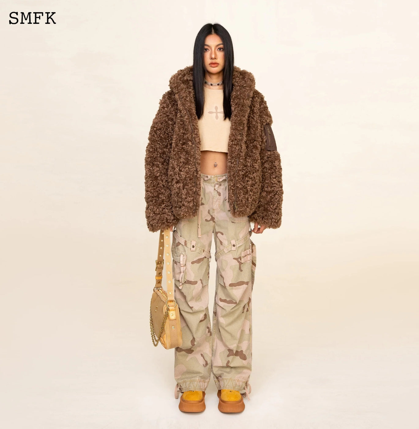 SMFK WILDWORLD ADVENTURE OUTDOOR FAUX FUR HOODIE IN BROWN  CF002K