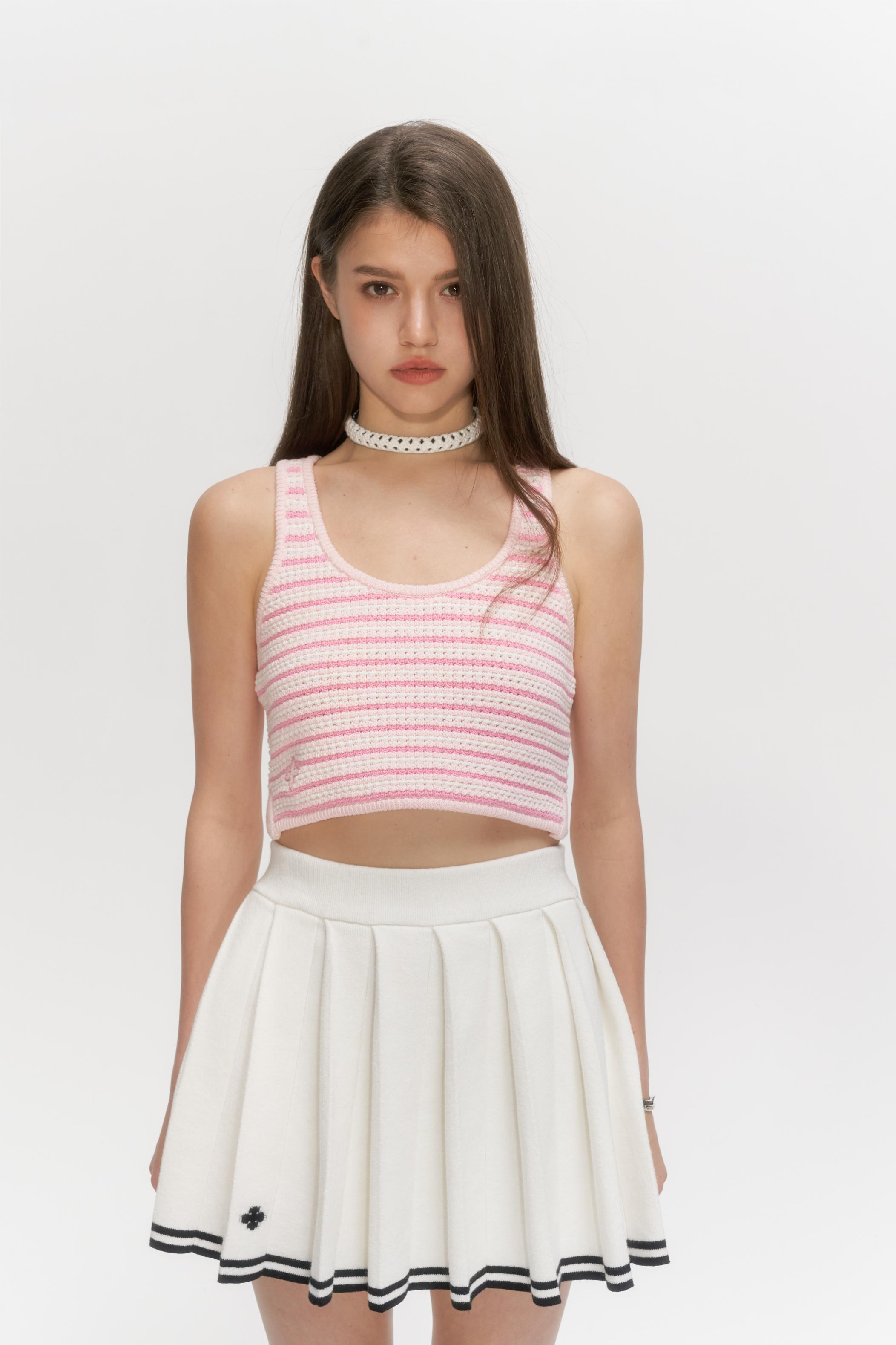 COMPASS RETRO CAMPUS STRIPED KNITTED CAMISOLE/CHERRY BLOSSOM PINK UTK06PKSP