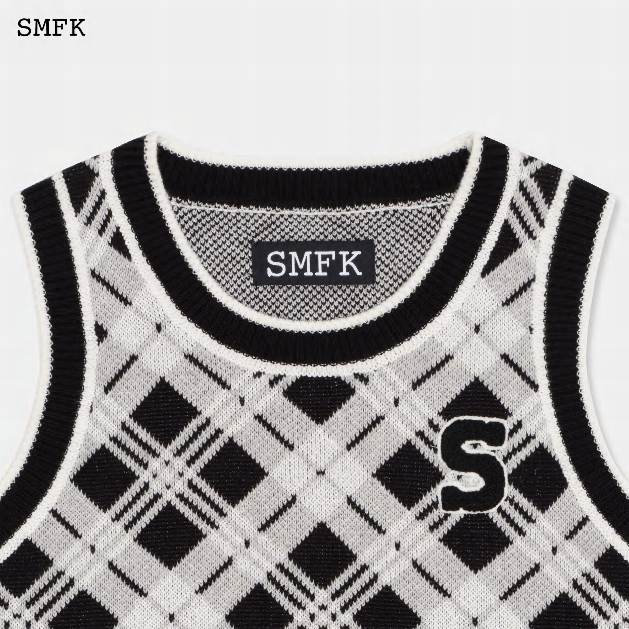 【PRE ORDER】COMPASS KNITTED WAISTCOAT/BLACK AND WHITE TWILL UTK14BWC