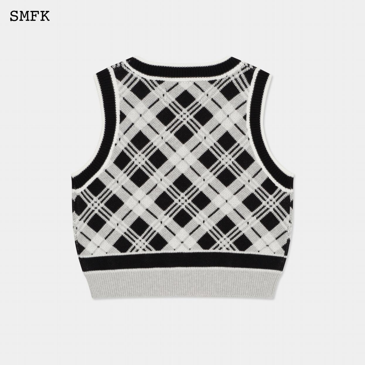 【PRE ORDER】COMPASS KNITTED WAISTCOAT/BLACK AND WHITE TWILL UTK14BWC
