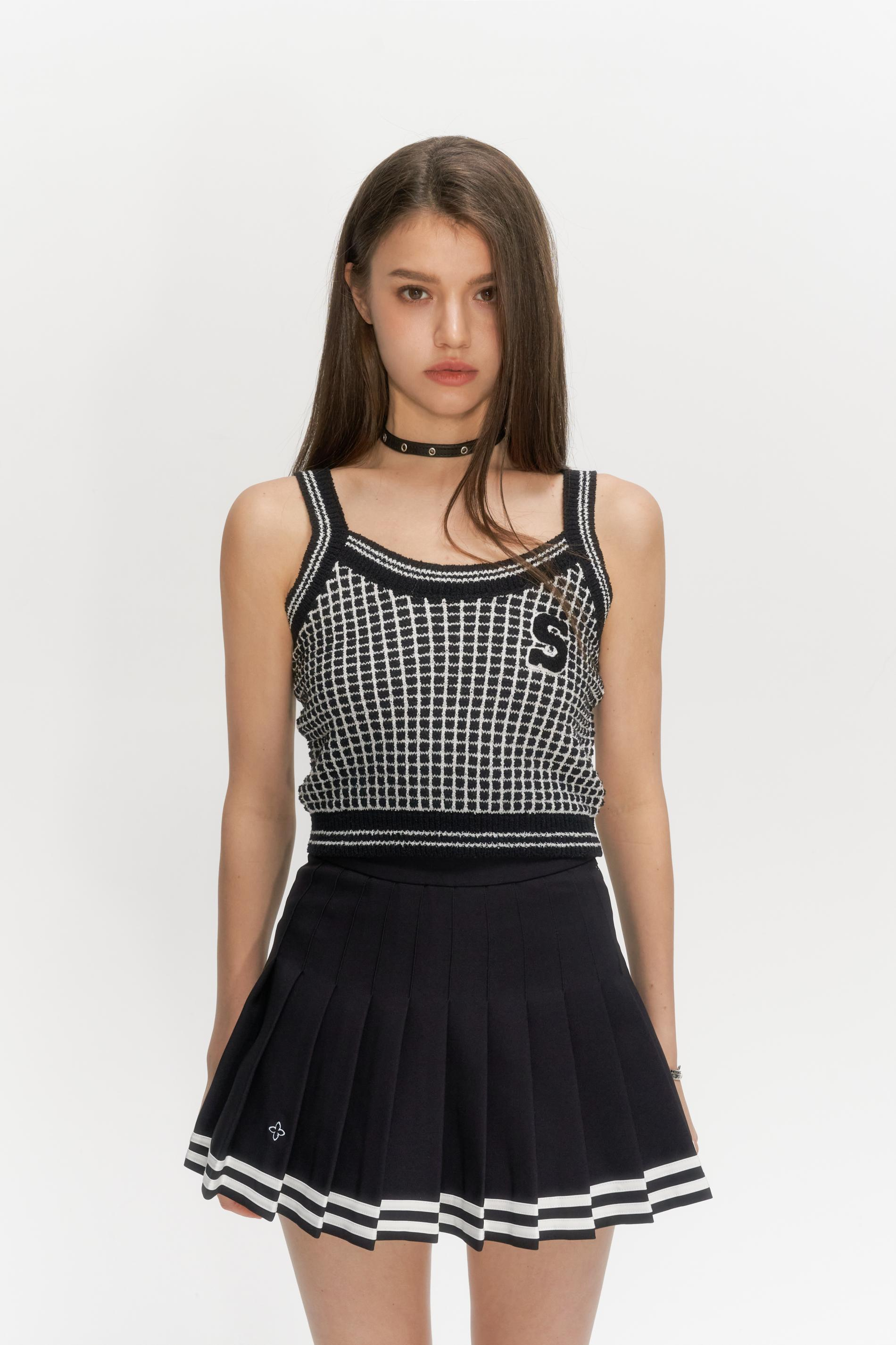【PRE ORDER】SMFK COMPASS SPORTS KNITTED SUSPENDER/BLACK AND WHITE CHECK UTK09BB