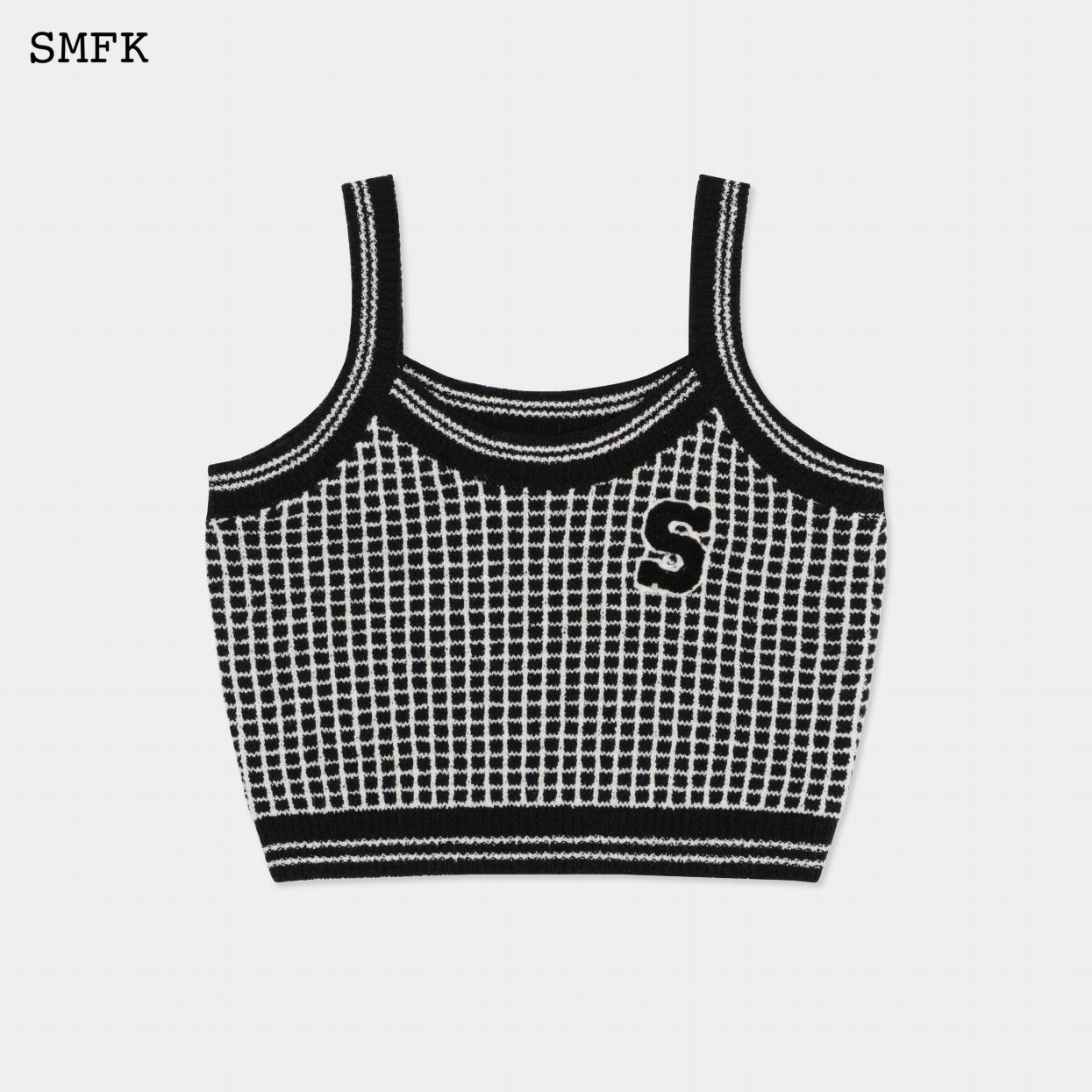【PRE ORDER】SMFK COMPASS SPORTS KNITTED SUSPENDER/BLACK AND WHITE CHECK UTK09BB
