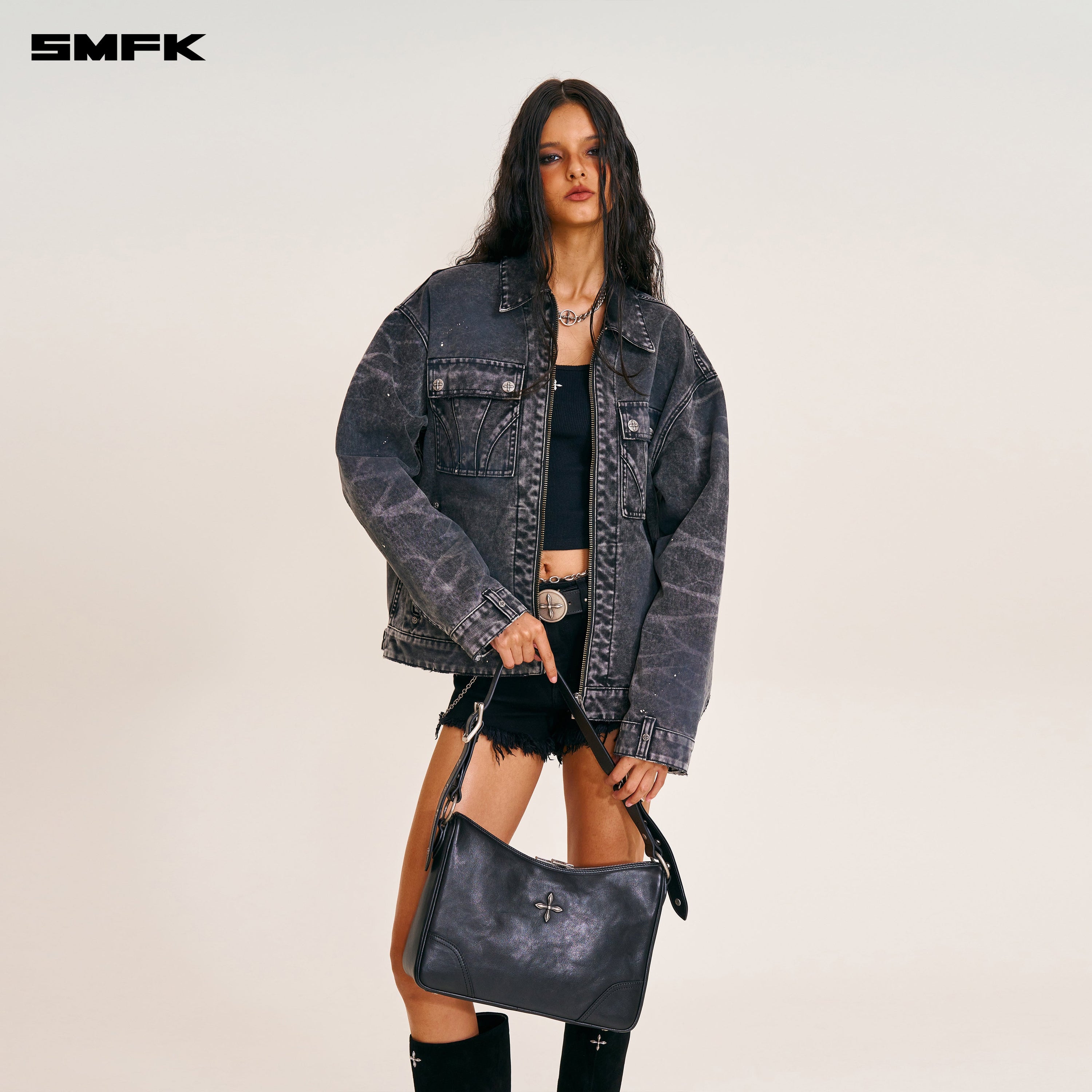 RAGE ORIGIN LEATHER SHOULDER BAG/LARGE WILD BLACK