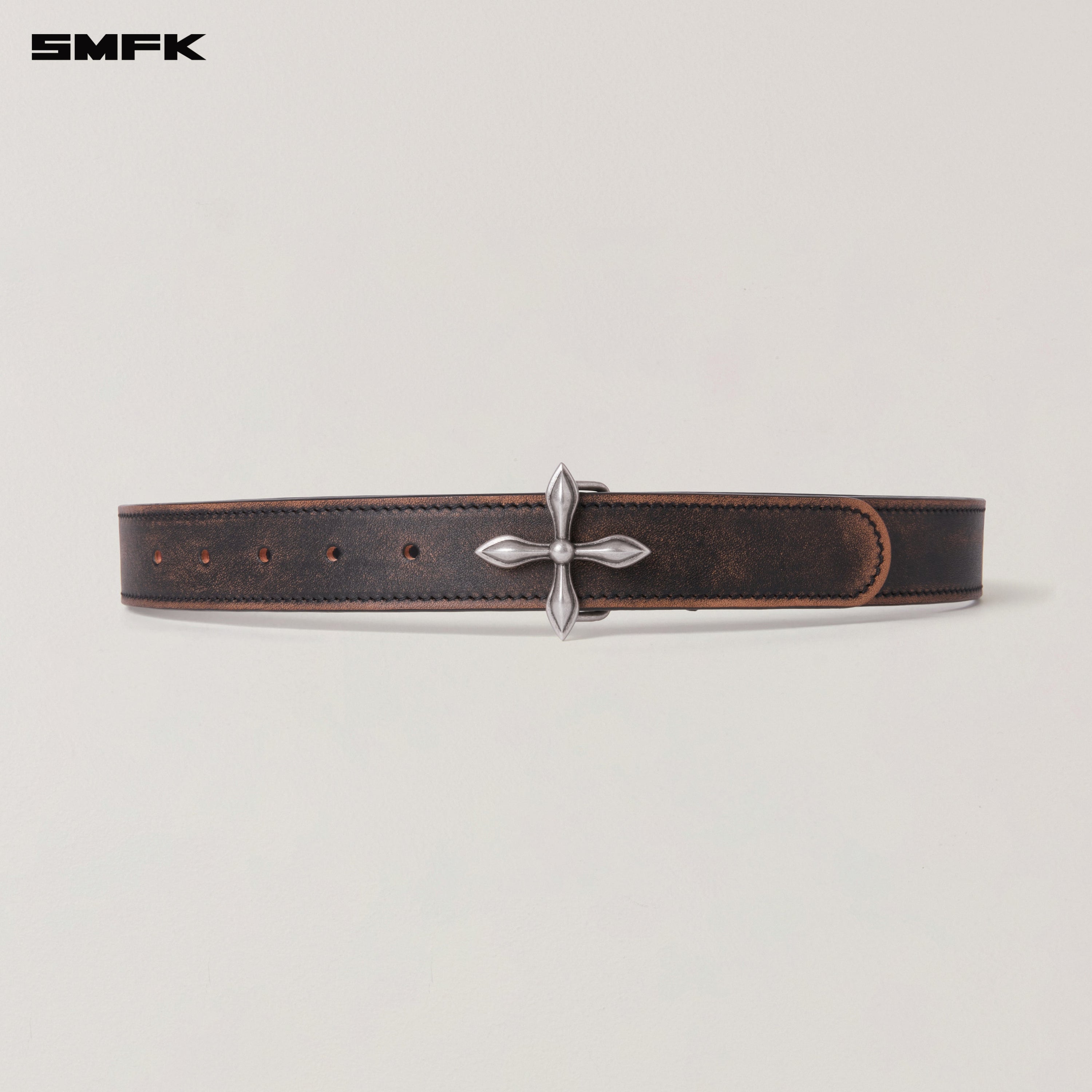 COMPASS TOTEM HANDCRAFT PATINA LEATHER BELT WILD BLACK PATINA