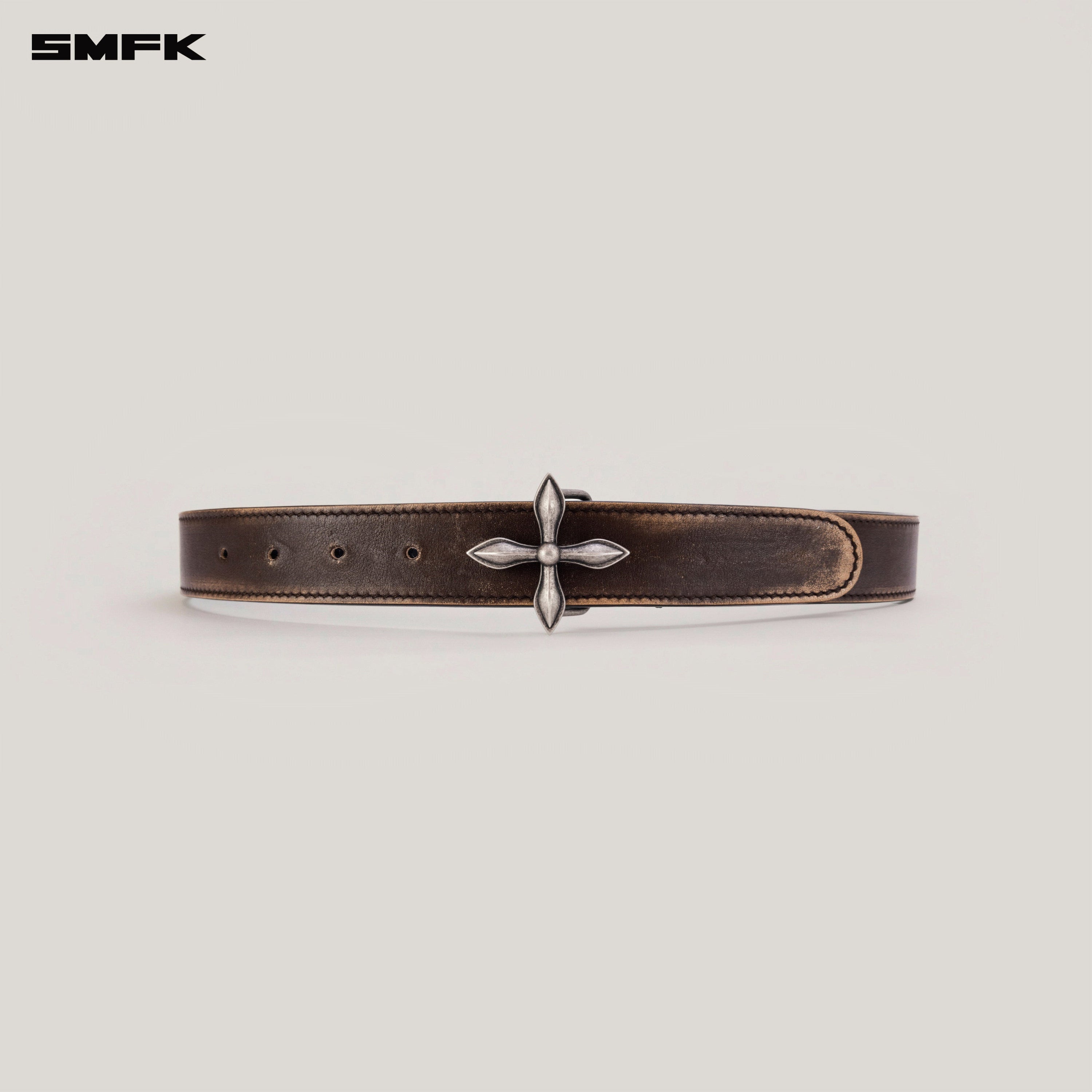 COMPASS TOTEM HANDCRAFT PATINA LEATHER BELT WILD HORSE BROWN PATINA