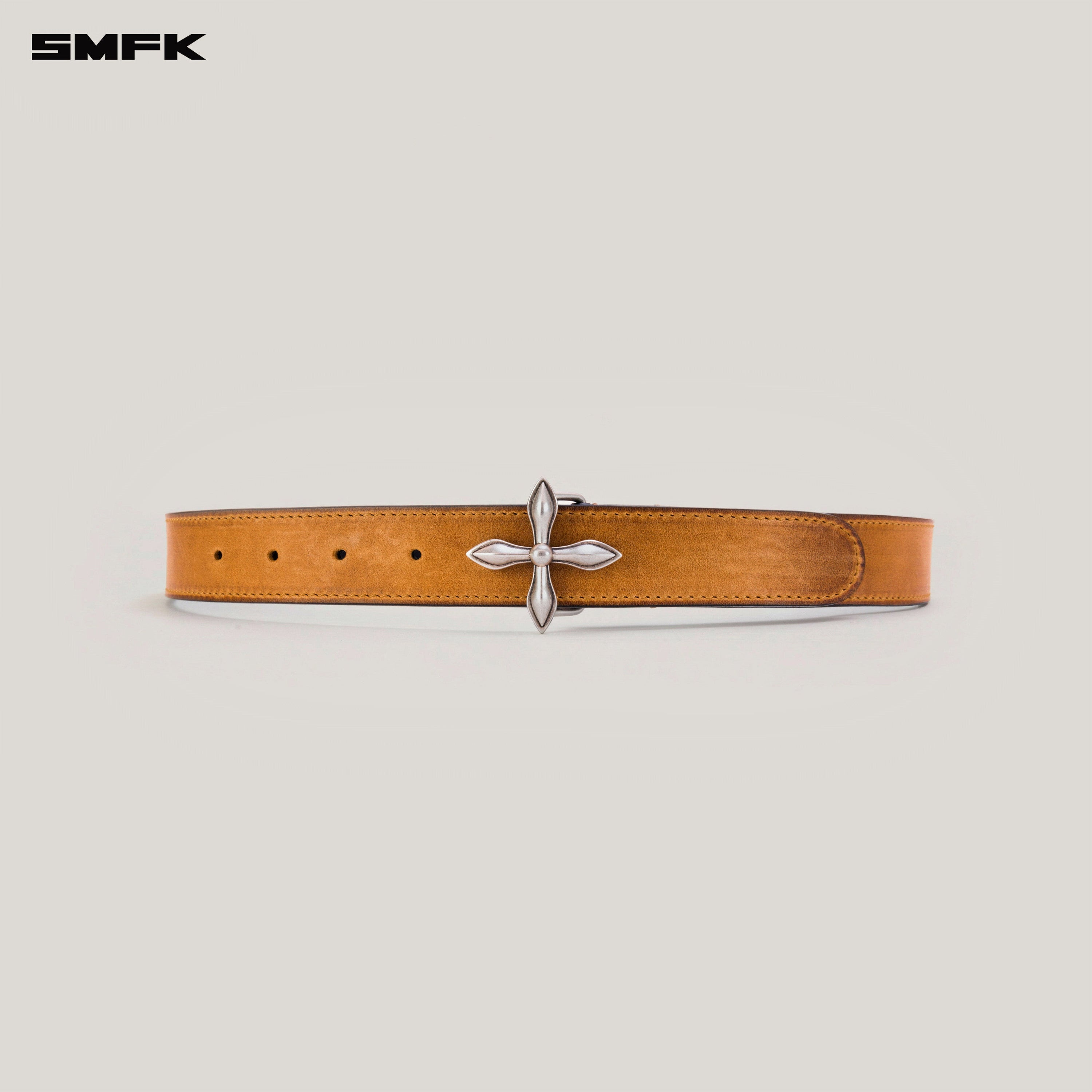 COMPASS TOTEM HANDCRAFT PATINA LEATHER BELT CARAMEL PATINA