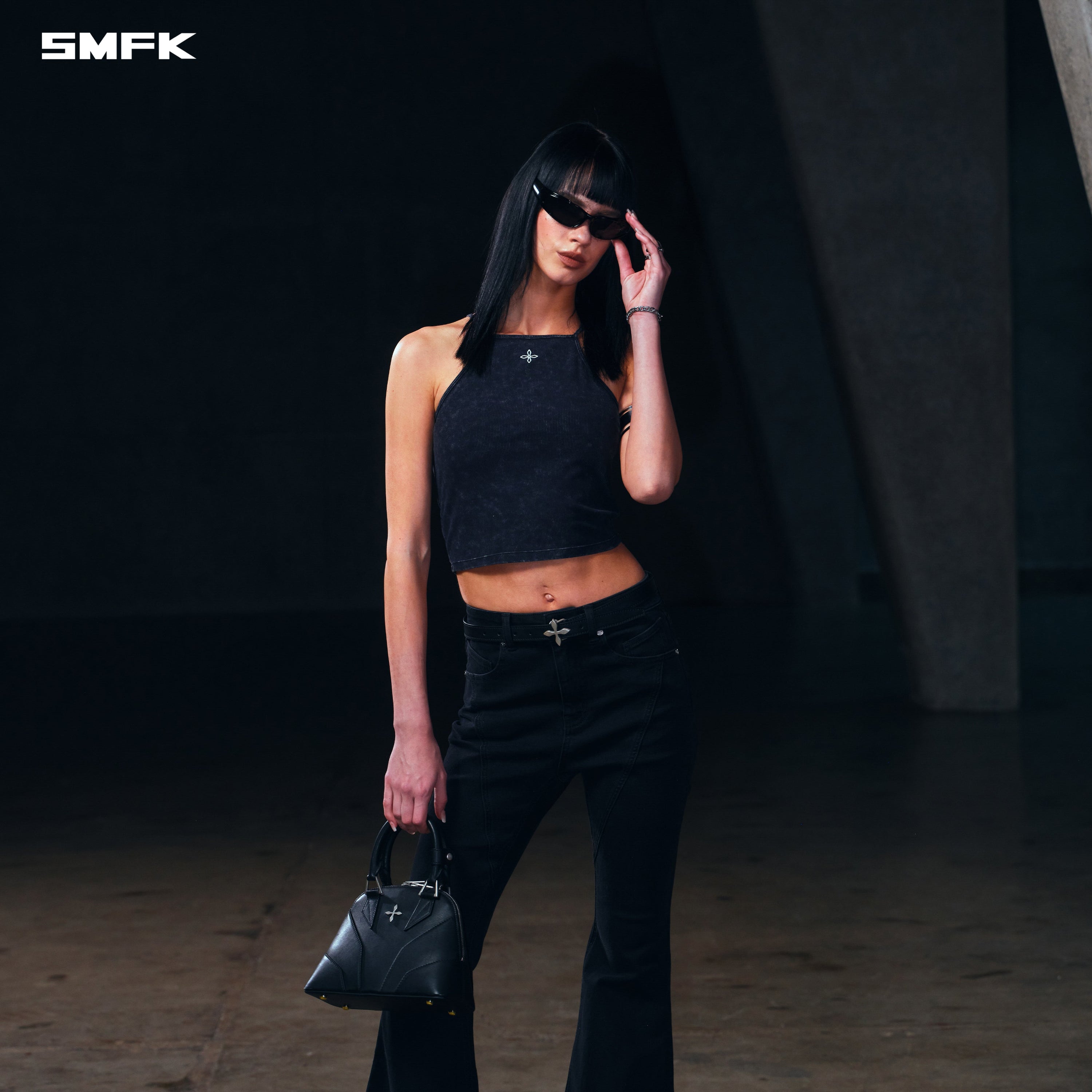 MIRAGE MIRROR LEATHER BELT/THIN WILD BLACK