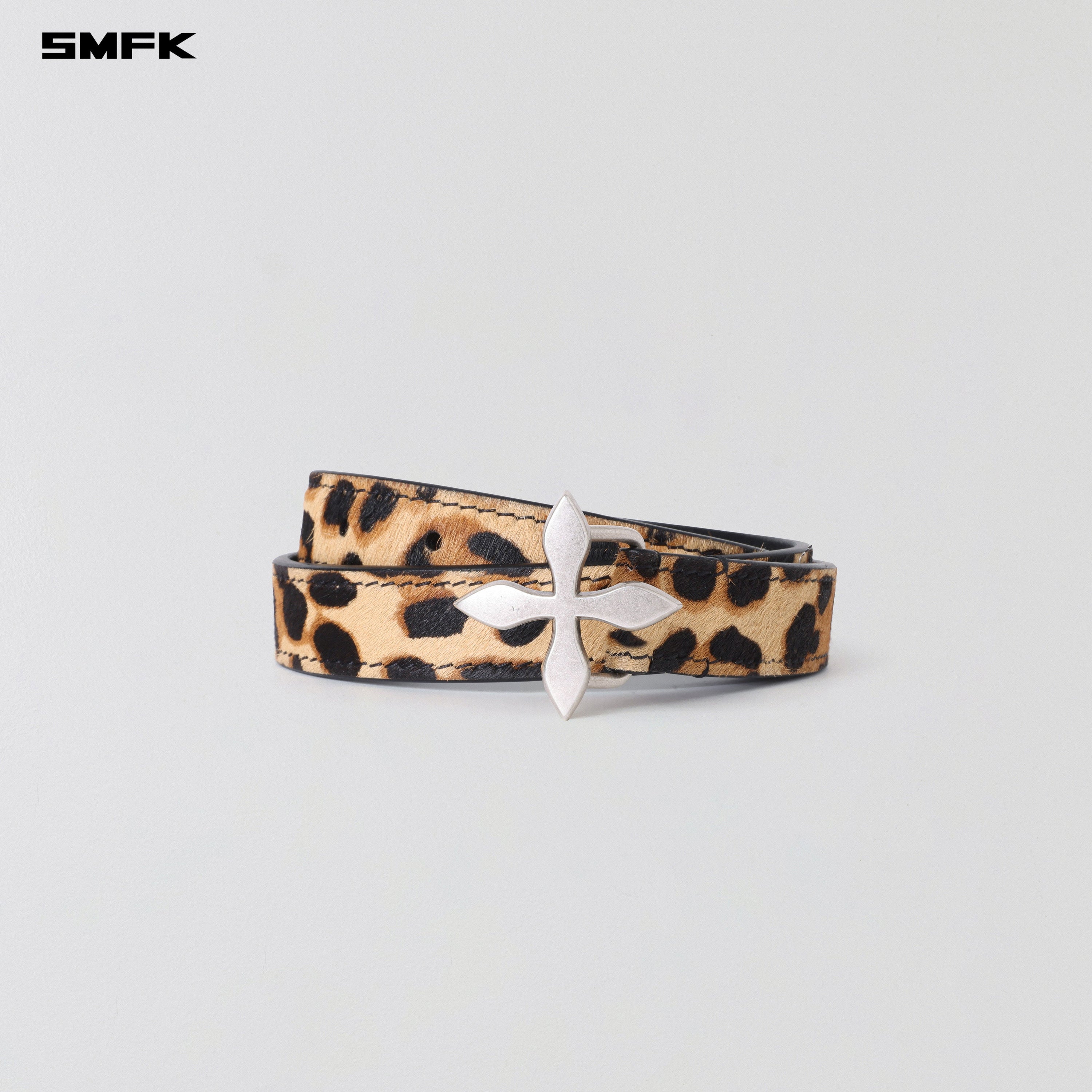 MIRAGE MIRROR LEATHER BELT/THIN LEOPARD