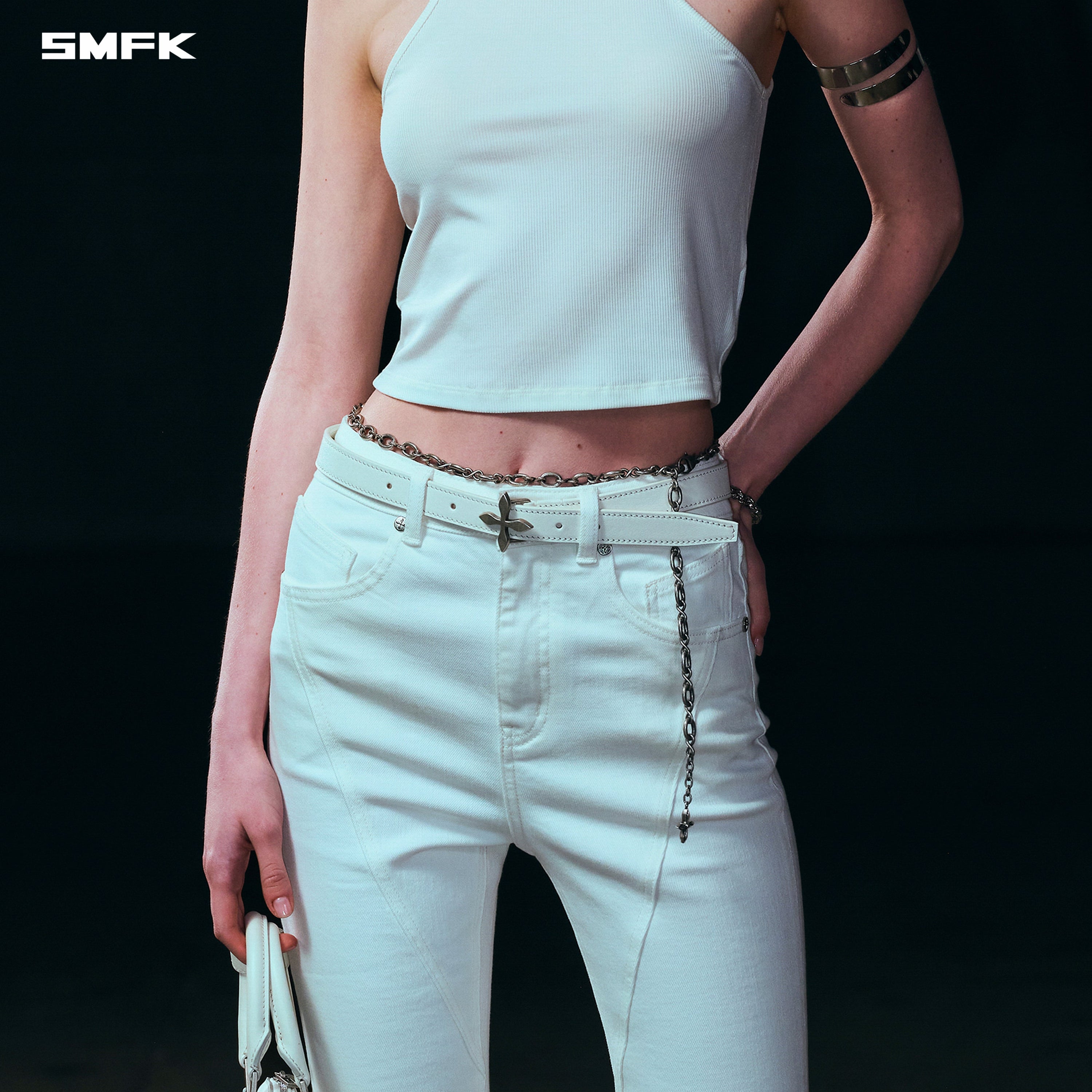 MIRAGE MIRROR LEATHER BELT/THIN CLOUD WHITE