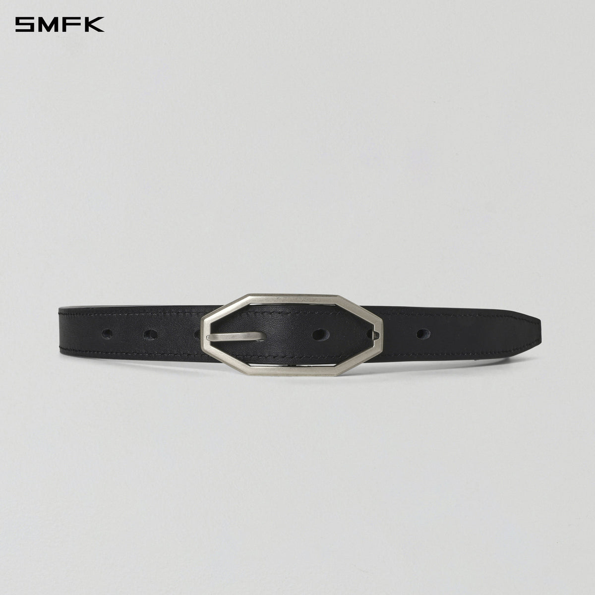 PRISM BUCKLE LEATHER THIN BELT/COW LEATHER/U WILD BLACK