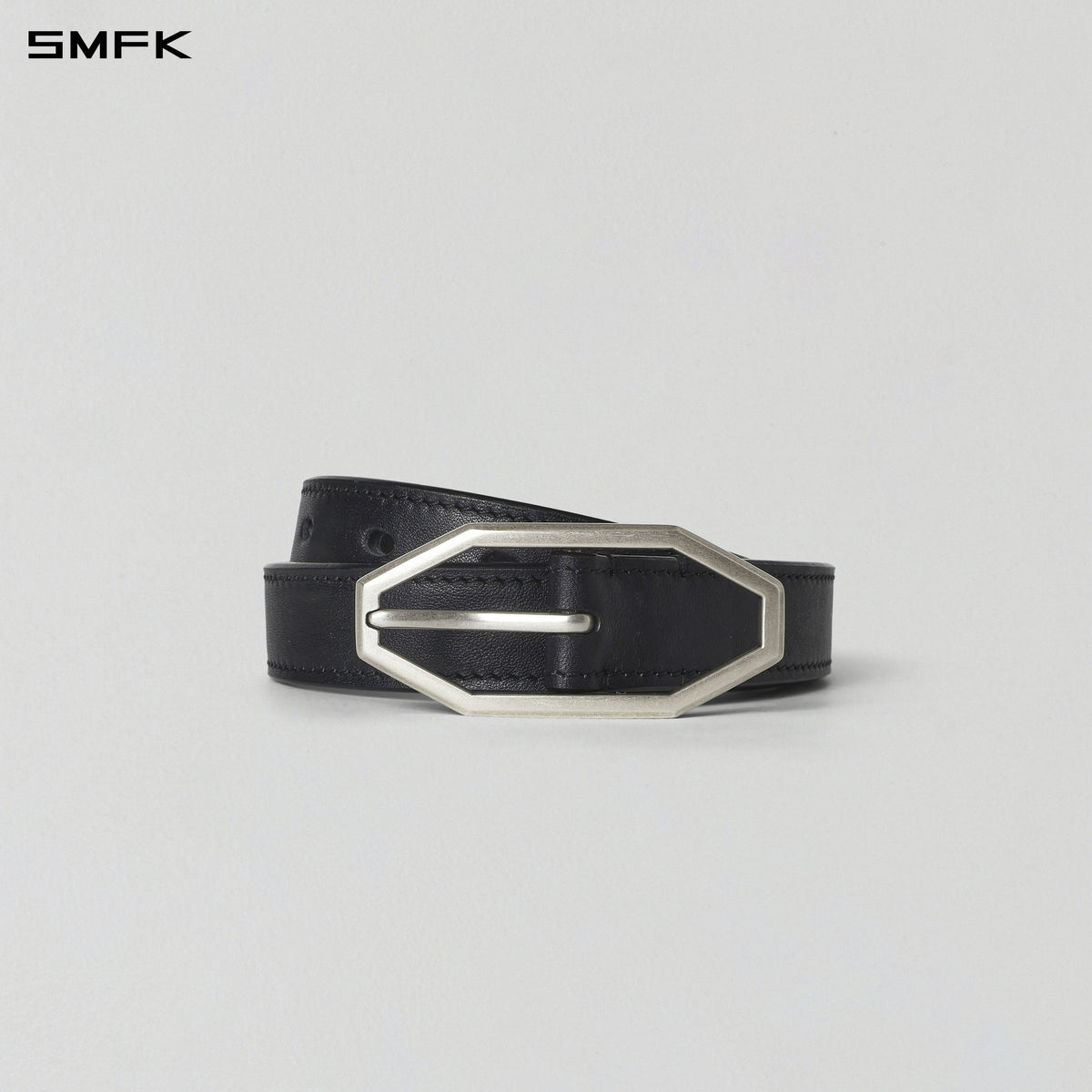 PRISM BUCKLE LEATHER THIN BELT/COW LEATHER/U WILD BLACK