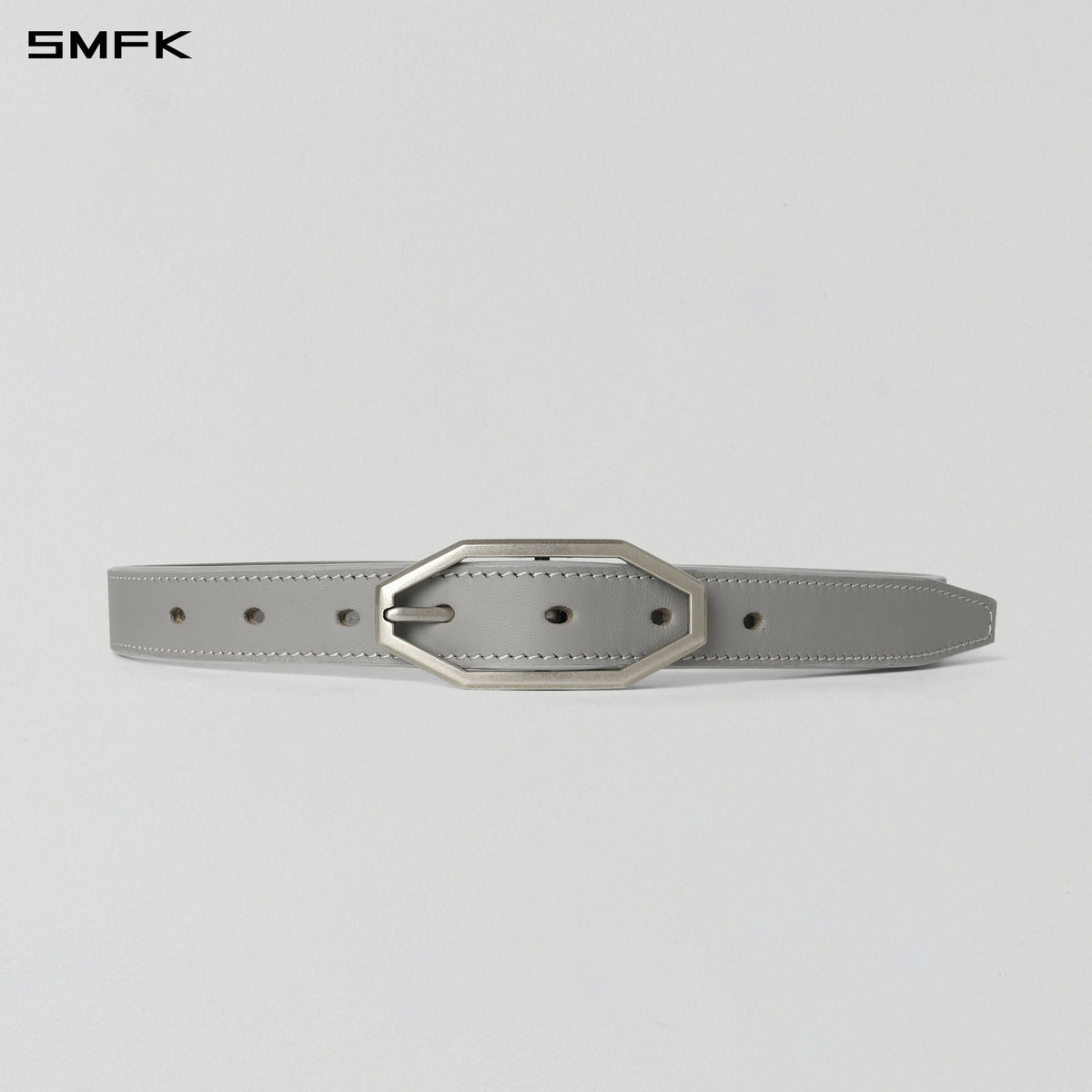 PRISM BUCKLE LEATHER THIN BELT/COW LEATHER/U MIST GREY