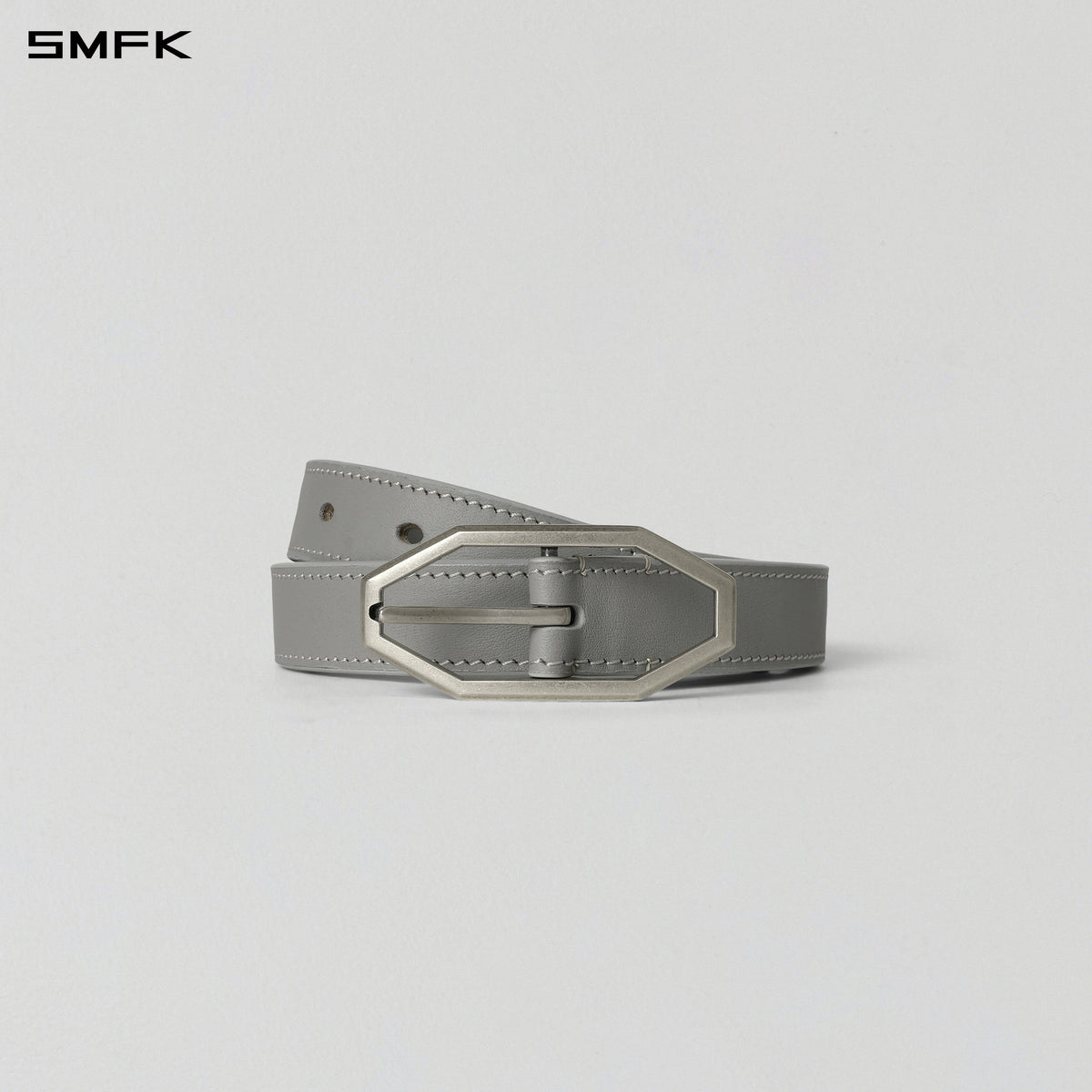 PRISM BUCKLE LEATHER THIN BELT/COW LEATHER/U MIST GREY