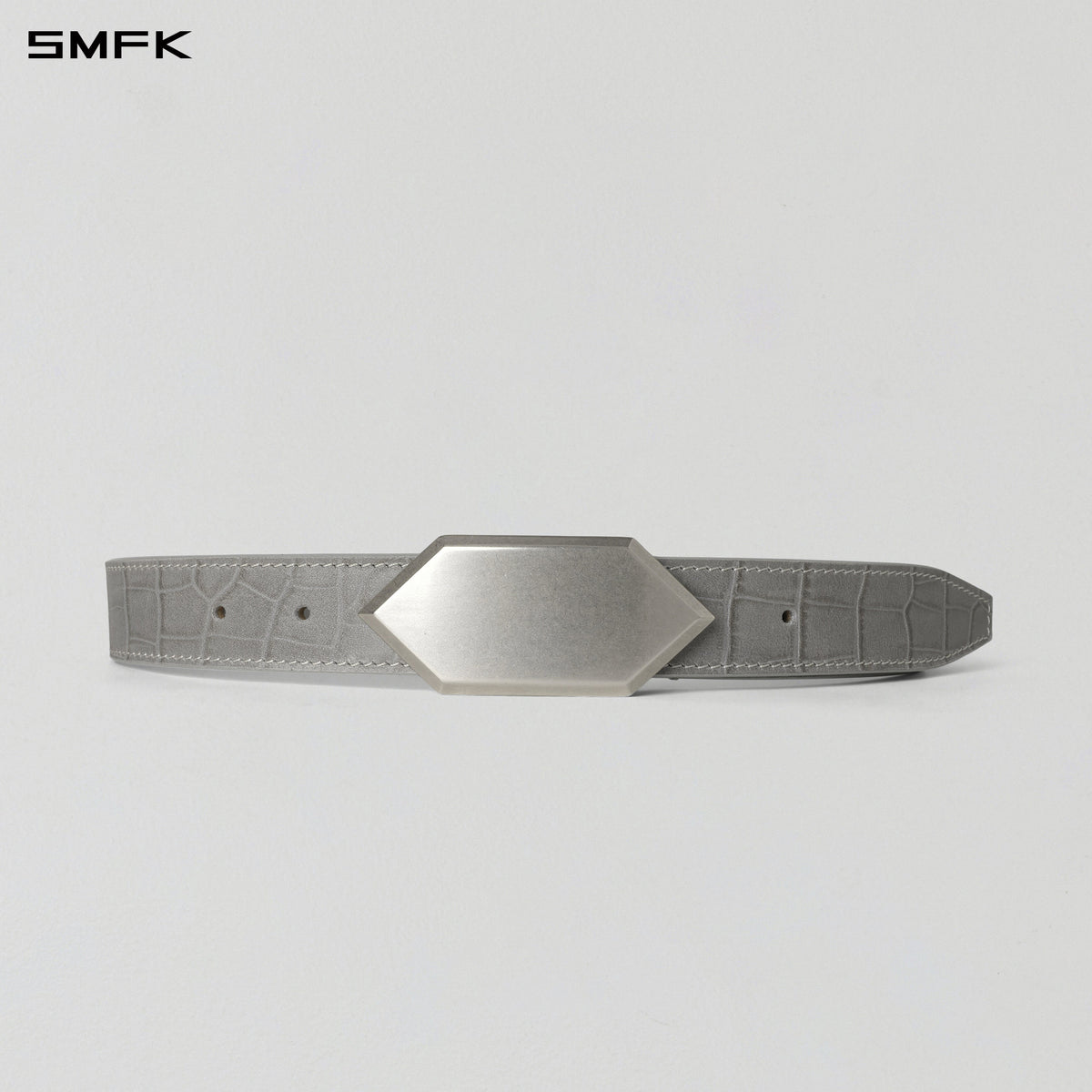 CRYSTAL LEATHER BELT/ COW LEATHER/U CROC GREY