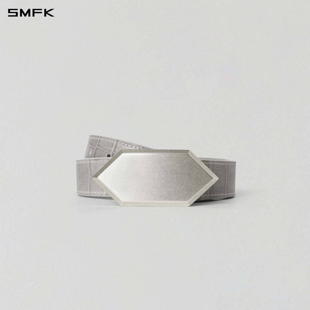 CRYSTAL LEATHER BELT/ COW LEATHER/U CROC GREY