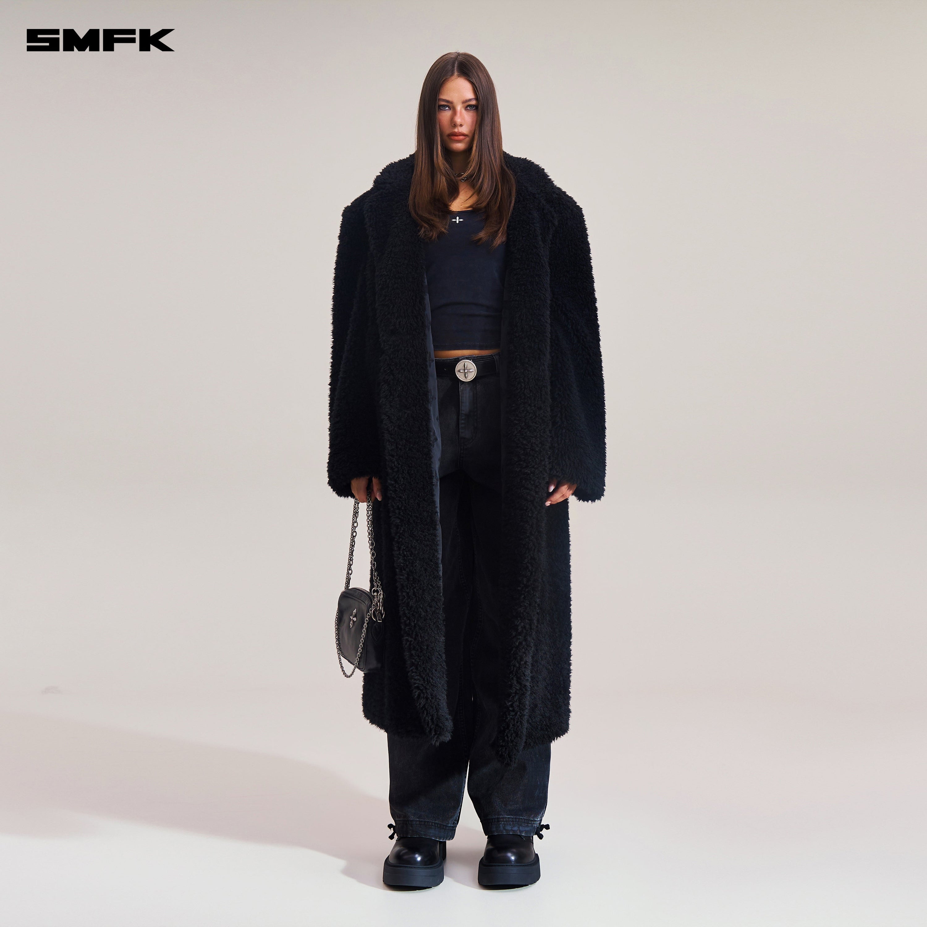 COMPASS MODE ROVE WOOL LOOSE OVERCOAT WILD BLACK