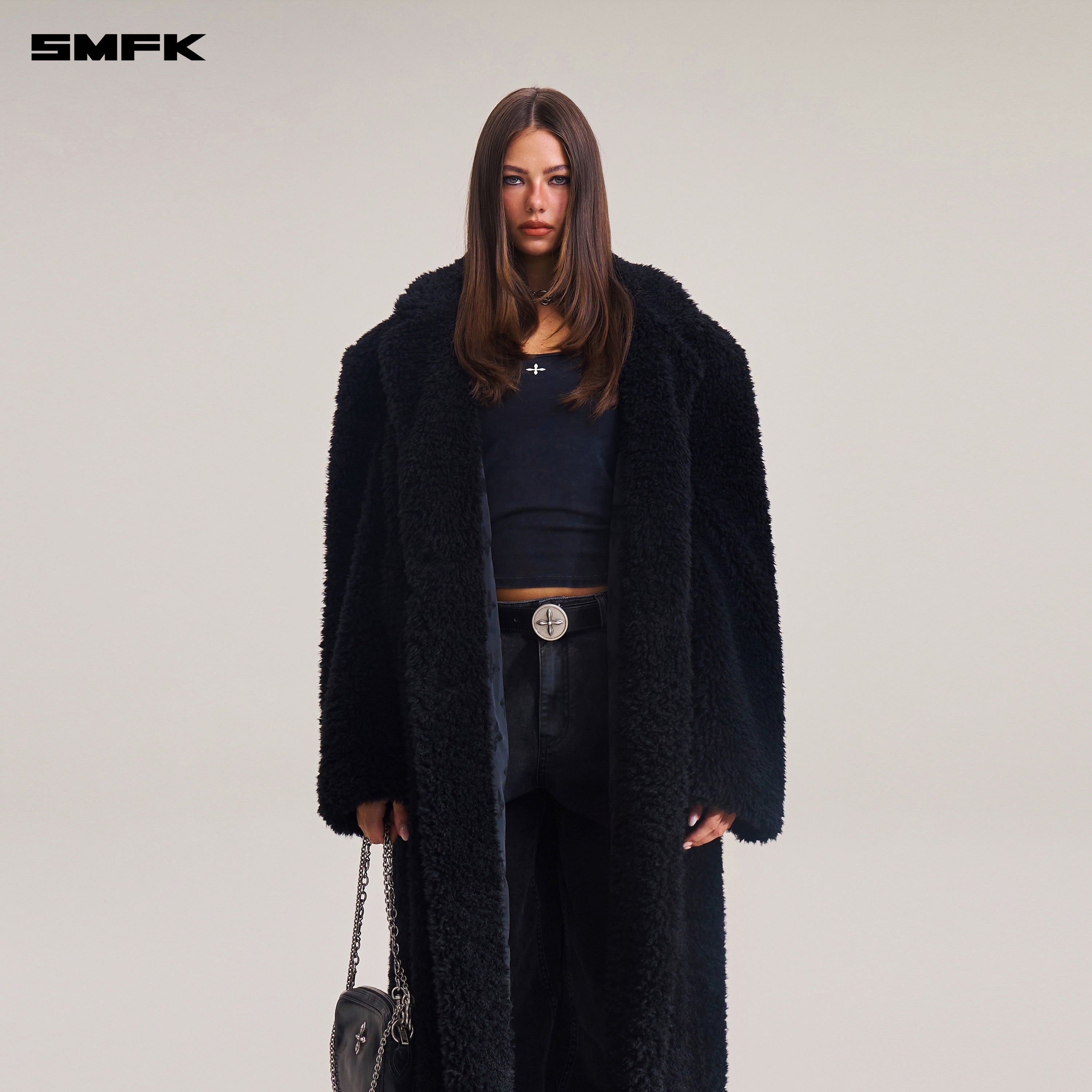 COMPASS MODE ROVE WOOL LOOSE OVERCOAT WILD BLACK