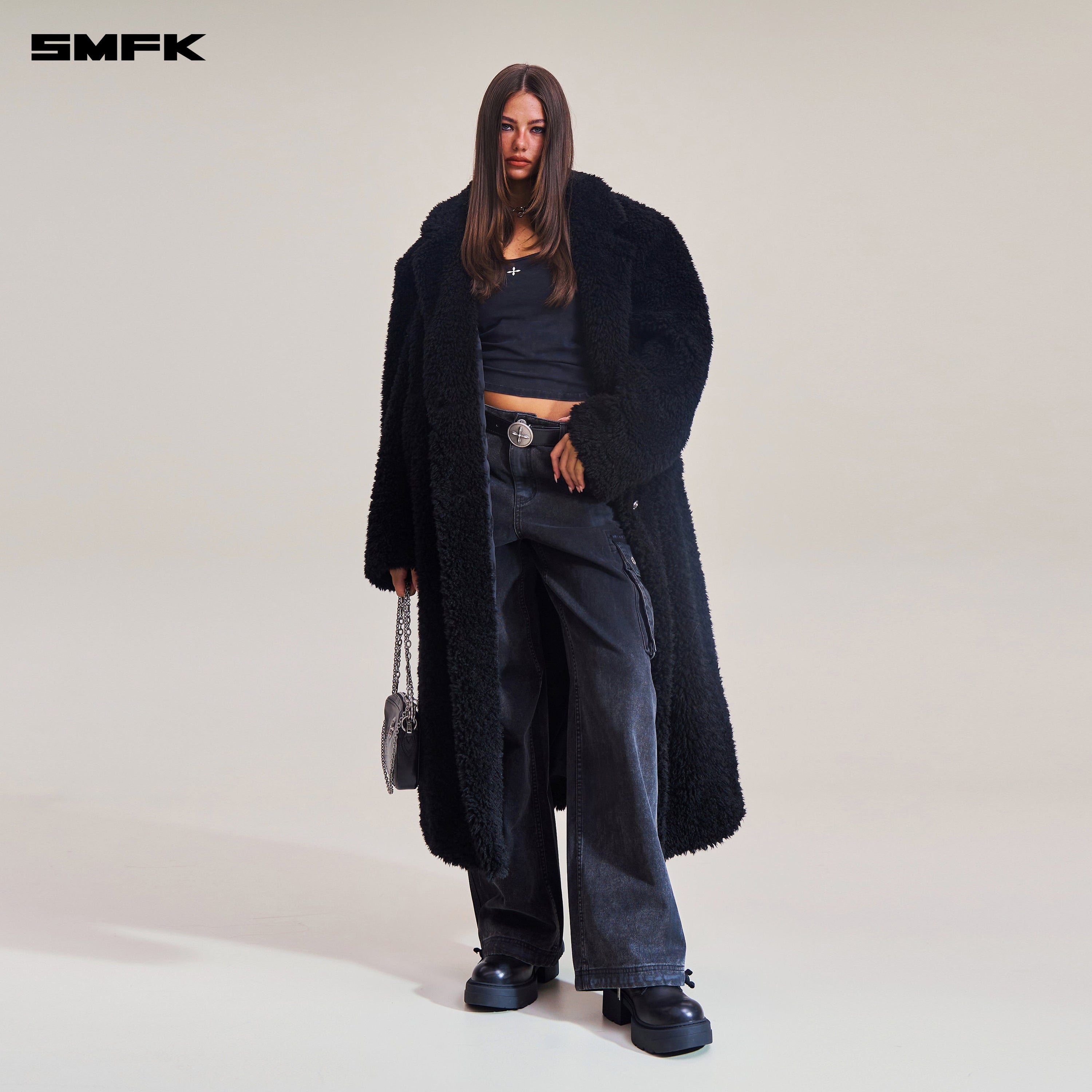 COMPASS MODE ROVE WOOL LOOSE OVERCOAT WILD BLACK