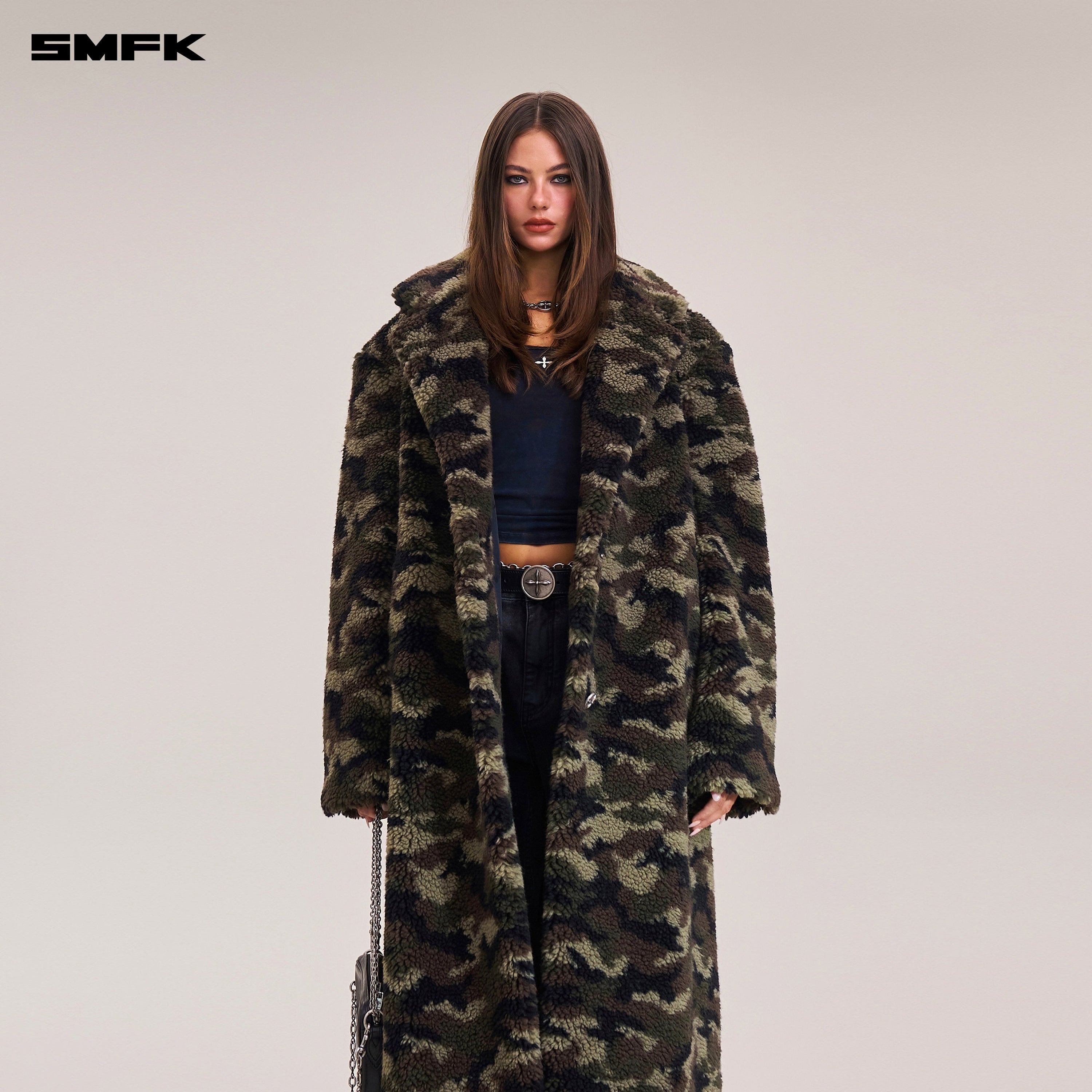 COMPASS MODE ROVE WOOL JACQUARD CAMO LOOSE OVERCOAT ARMY GREEN CAMOUFLAGE