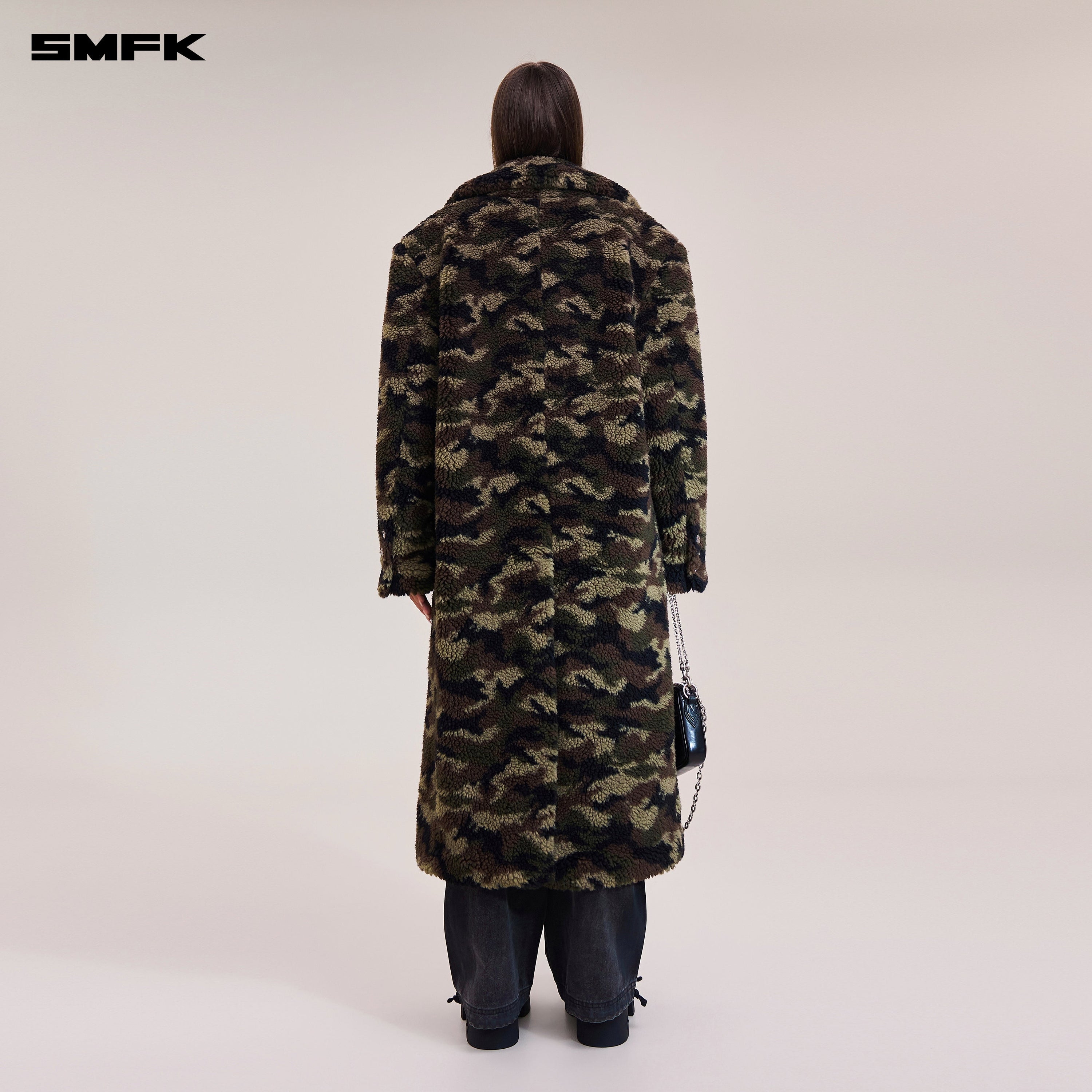 COMPASS MODE ROVE WOOL JACQUARD CAMO LOOSE OVERCOAT ARMY GREEN CAMOUFLAGE