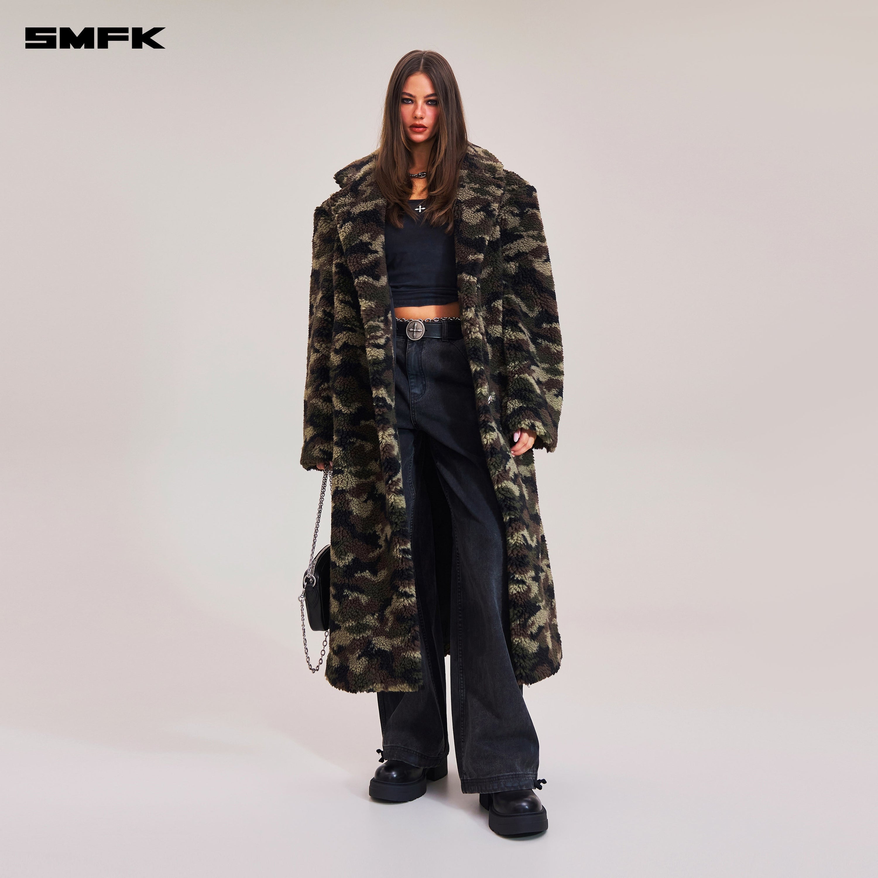 COMPASS MODE ROVE WOOL JACQUARD CAMO LOOSE OVERCOAT ARMY GREEN CAMOUFLAGE