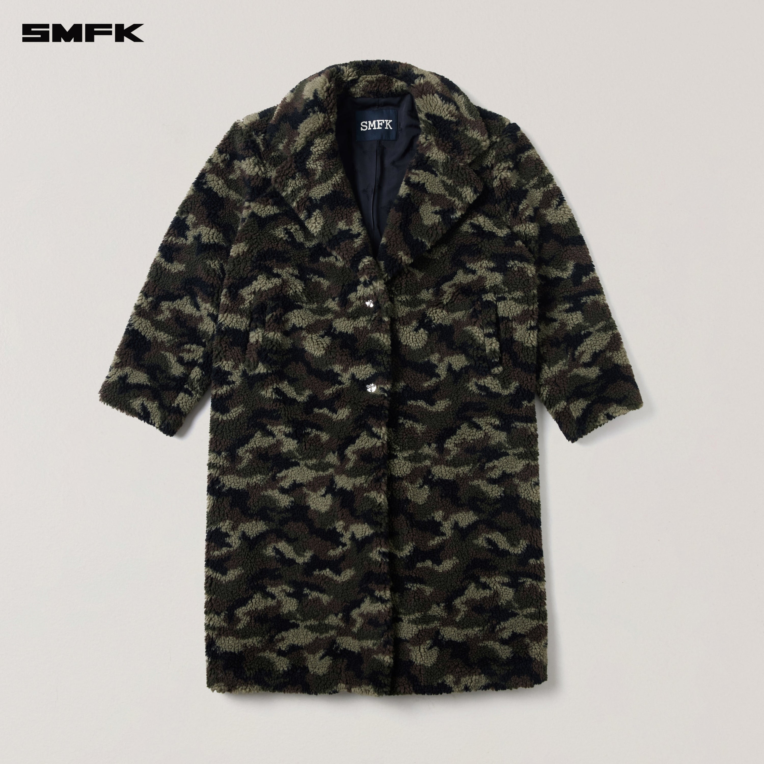 COMPASS MODE ROVE WOOL JACQUARD CAMO LOOSE OVERCOAT ARMY GREEN CAMOUFLAGE