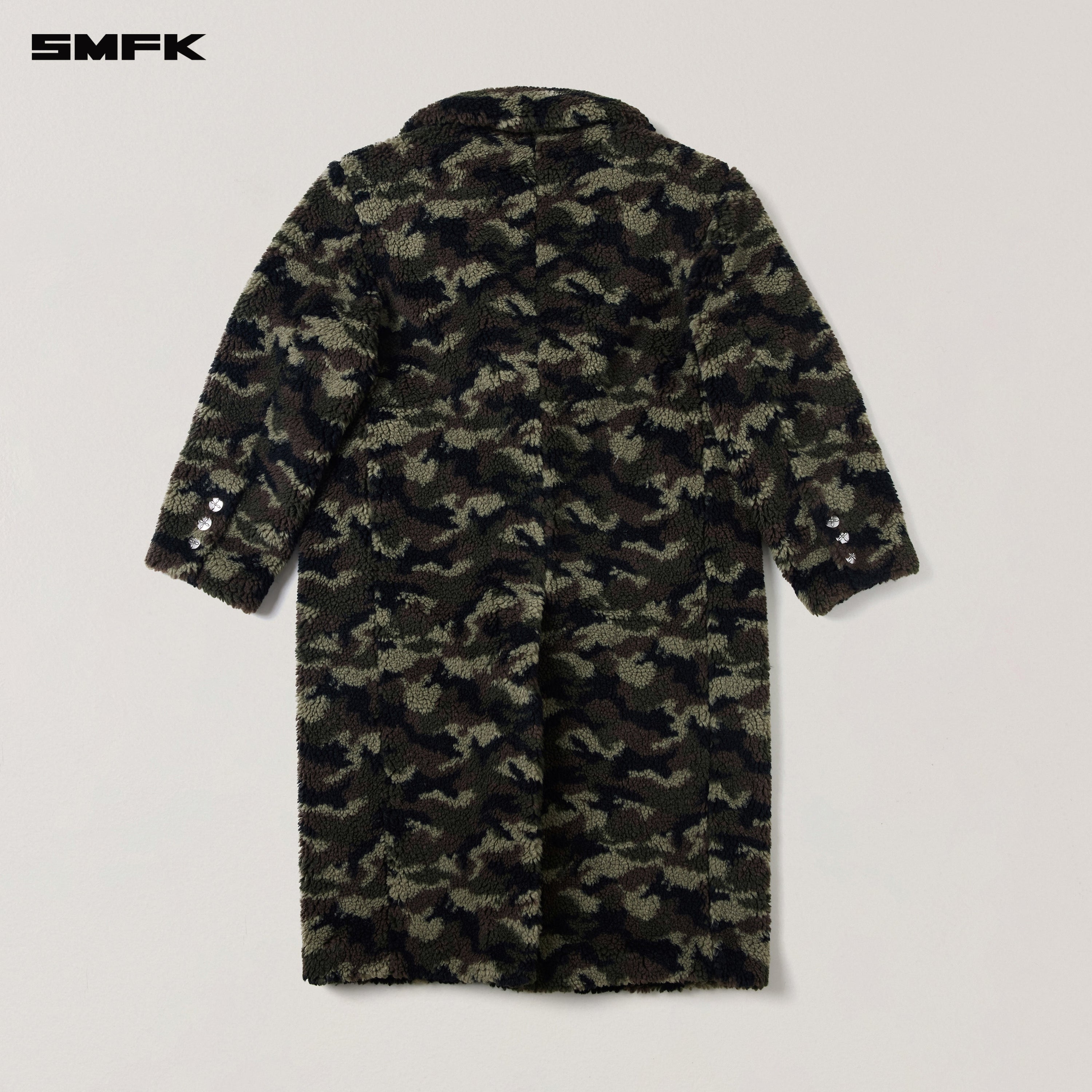 COMPASS MODE ROVE WOOL JACQUARD CAMO LOOSE OVERCOAT ARMY GREEN CAMOUFLAGE